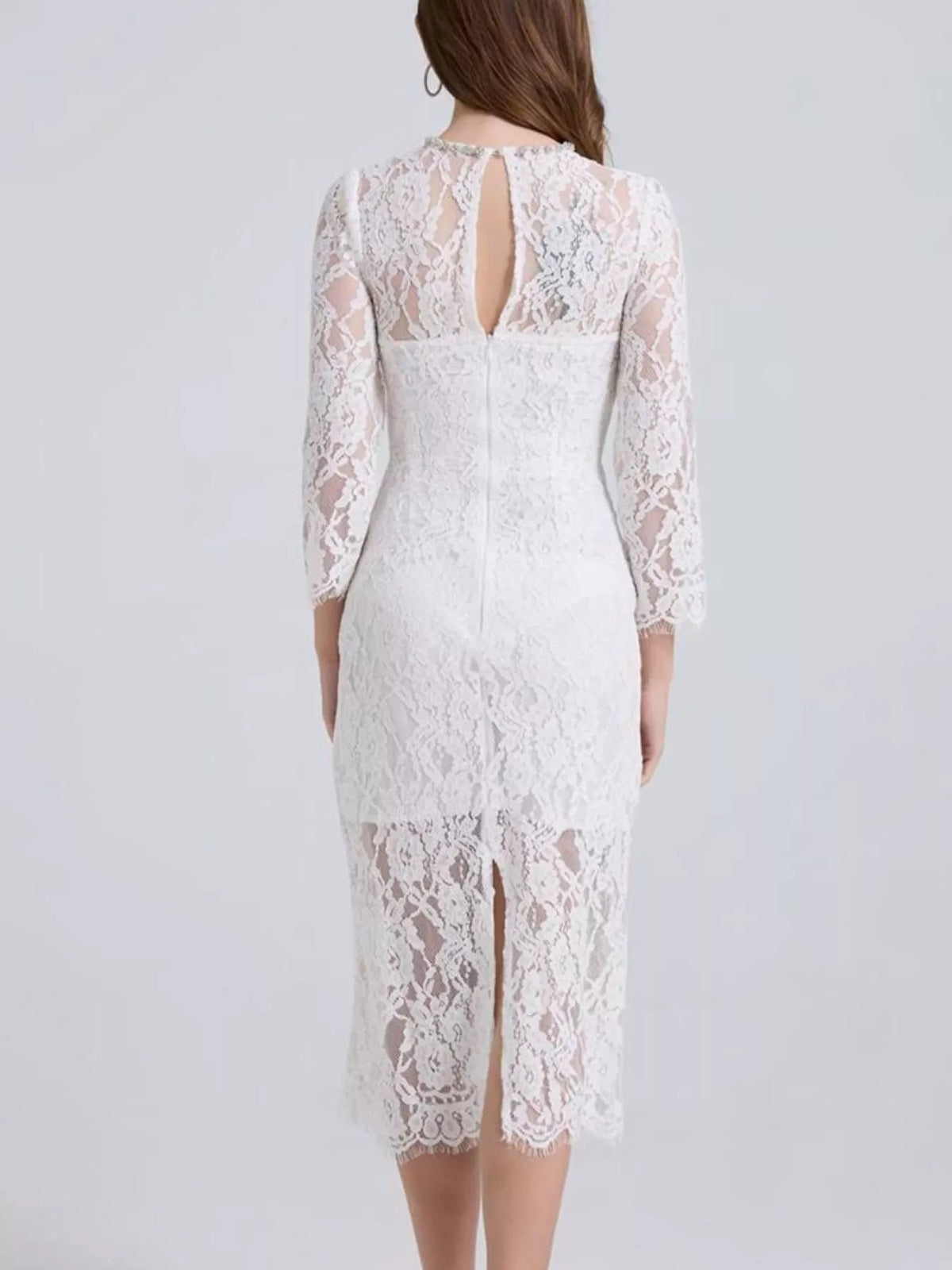Lace Midi Dress with Long Sleeves and Slit