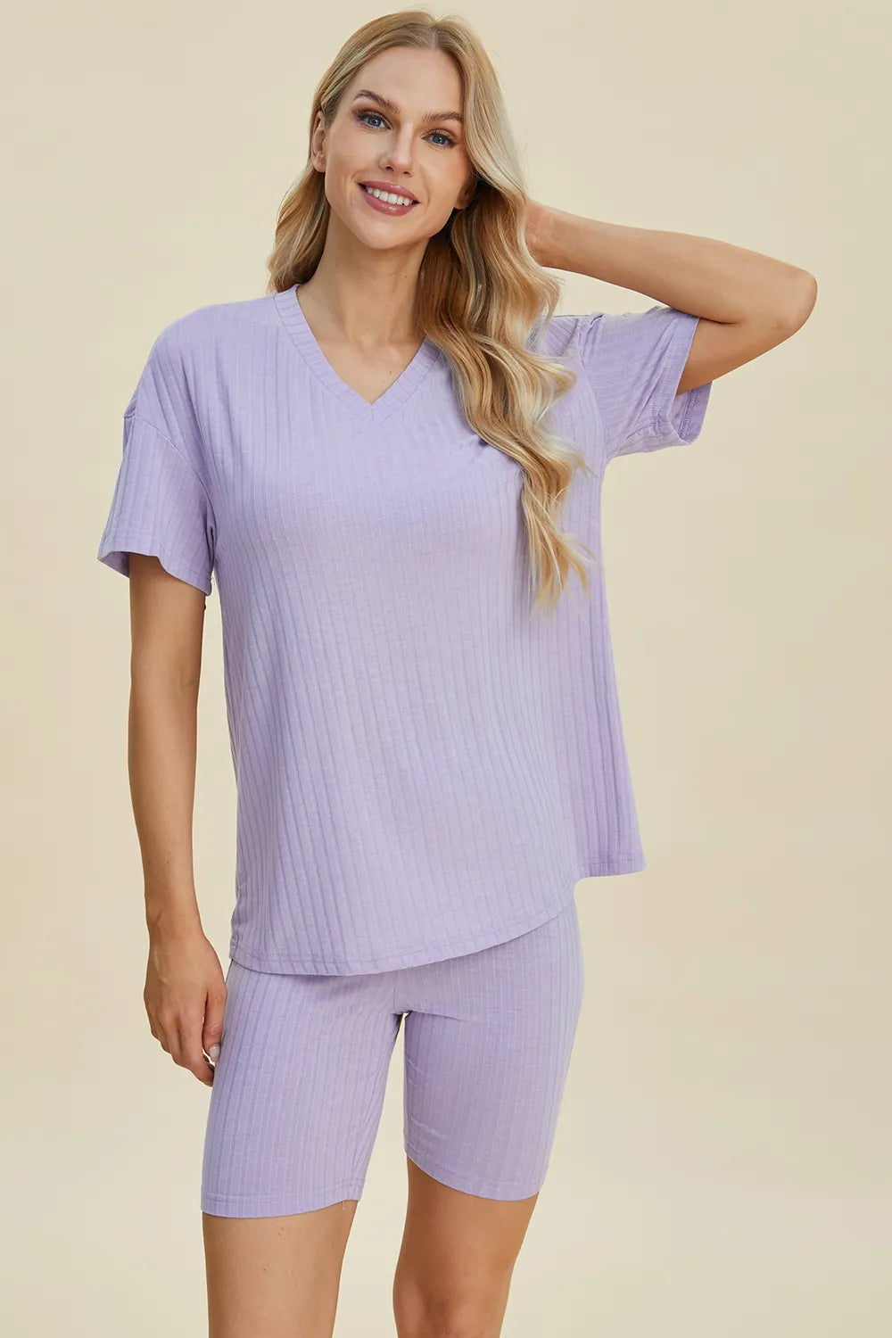 Basic Bae Ribbed V-Neck Top and Shorts Set