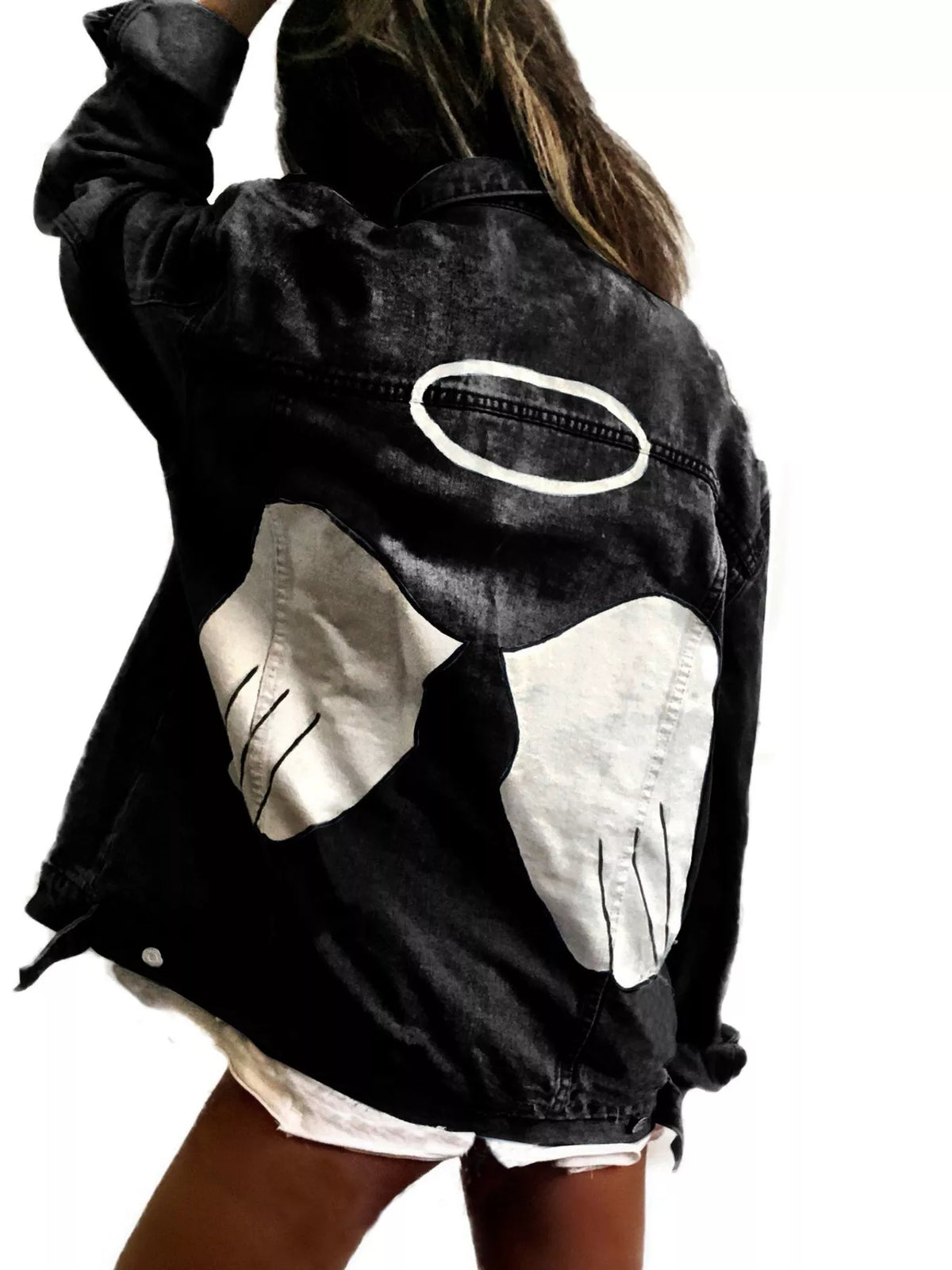 Oversized Angel Wings Graphic Denim Jacket