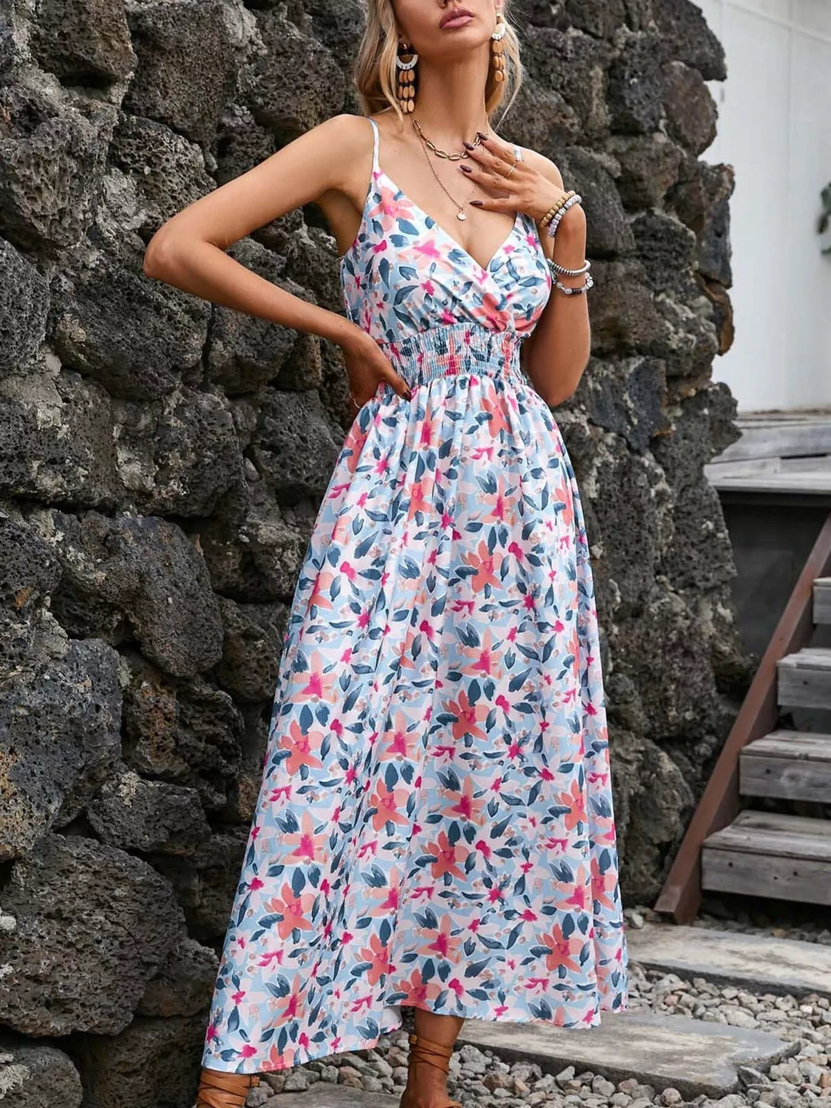 Smocked Paisley Midi Dress