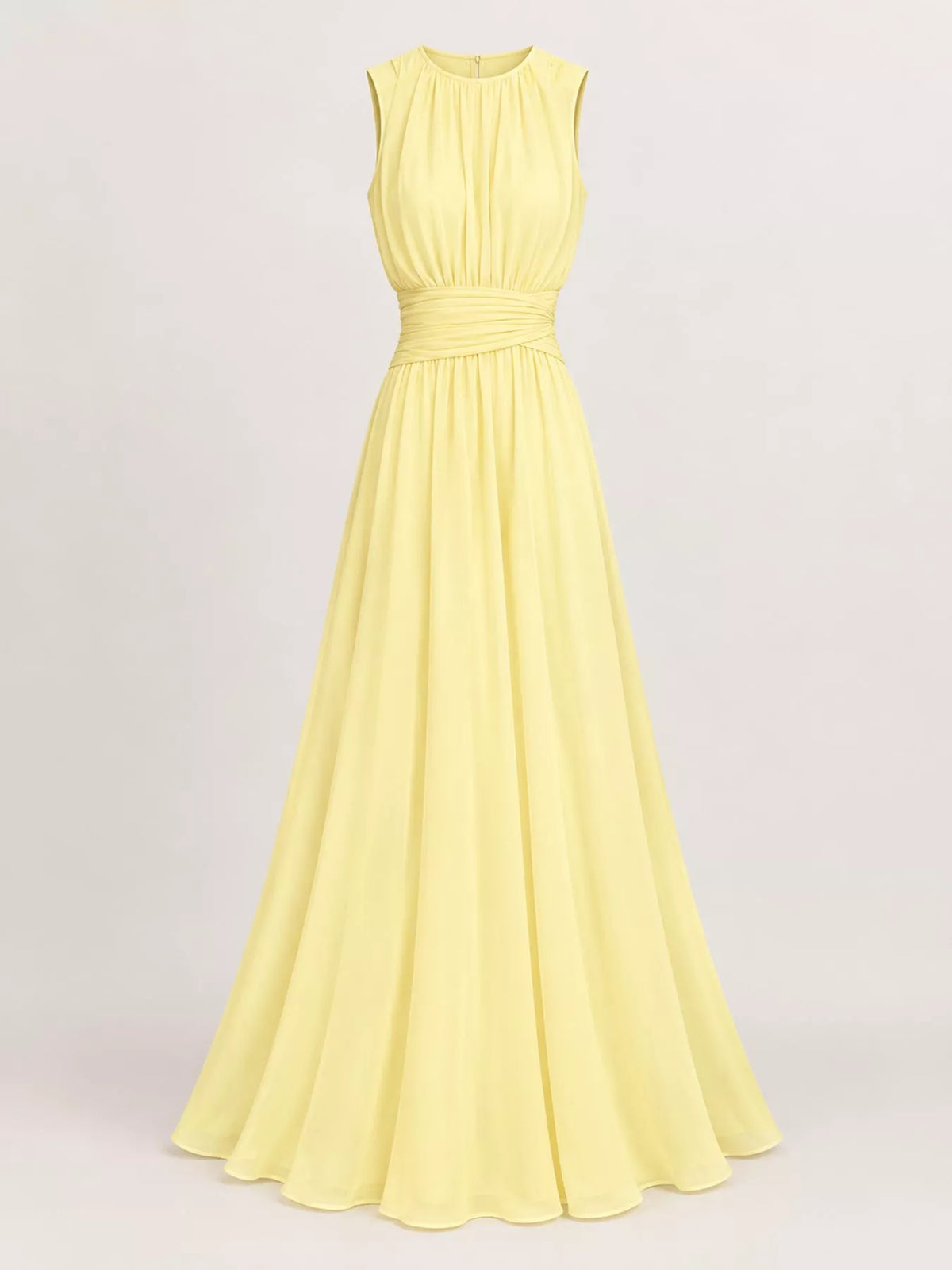 Sleeveless Ruched Chiffon Maxi Dress