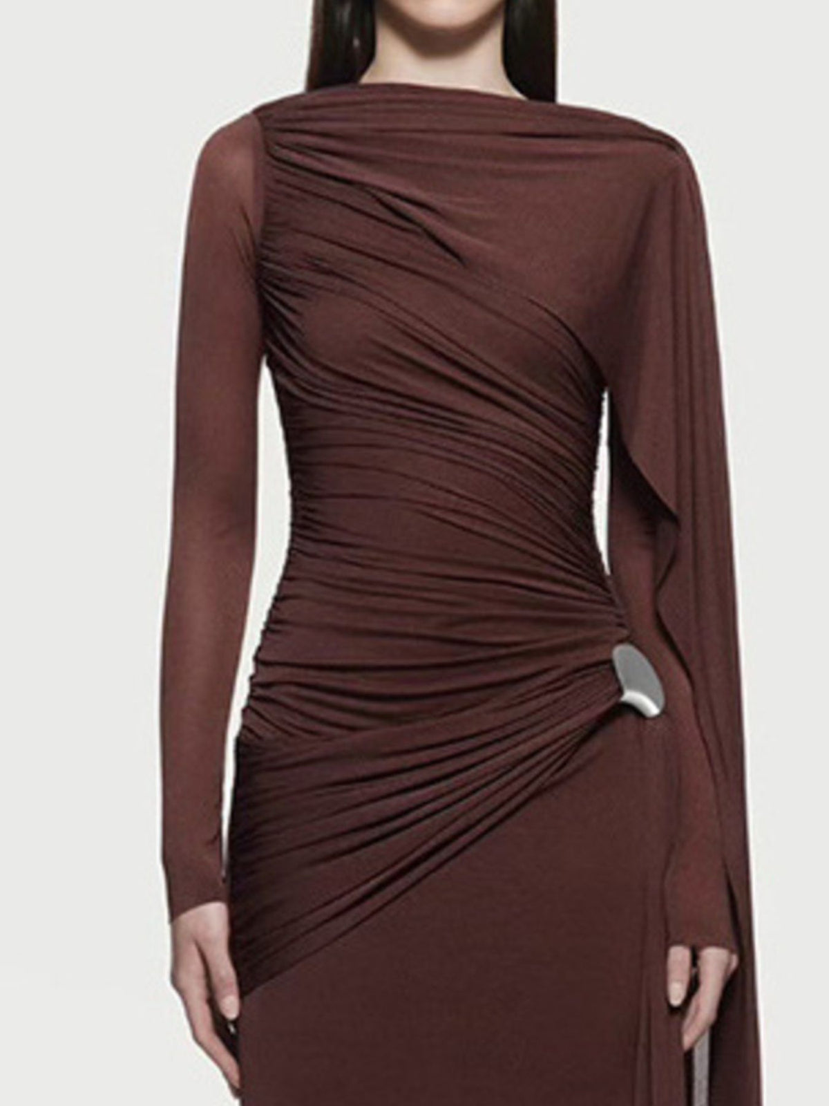 Ruched Draped Long Sleeve Maxi Dress