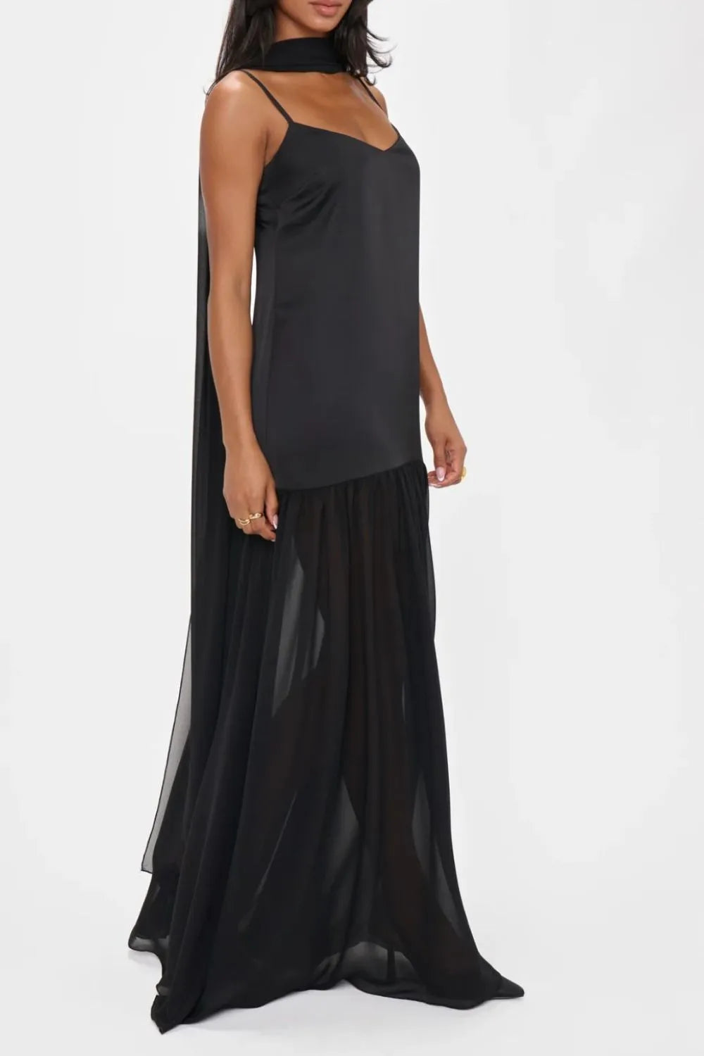 Adjustable Strap Mesh Cami Dress with Scarf