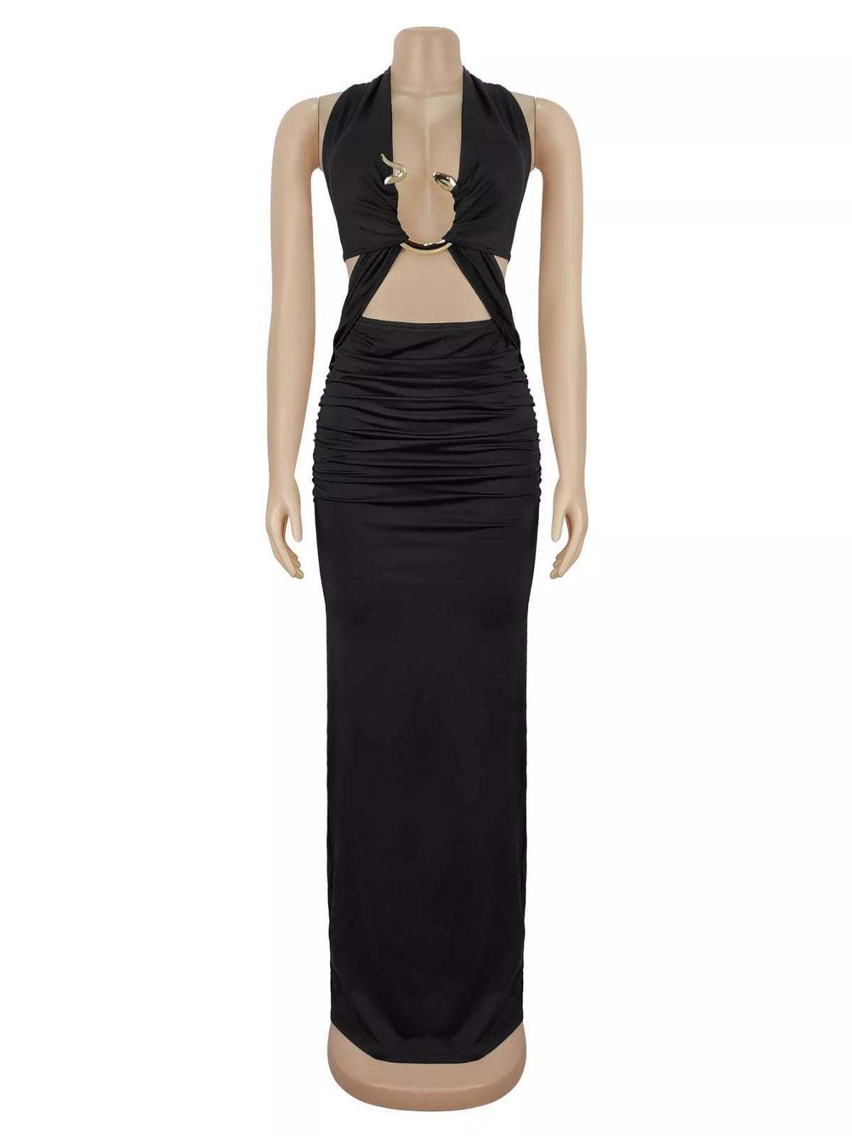 Backless Cut-Out Maxi Dress with Gold Hardware