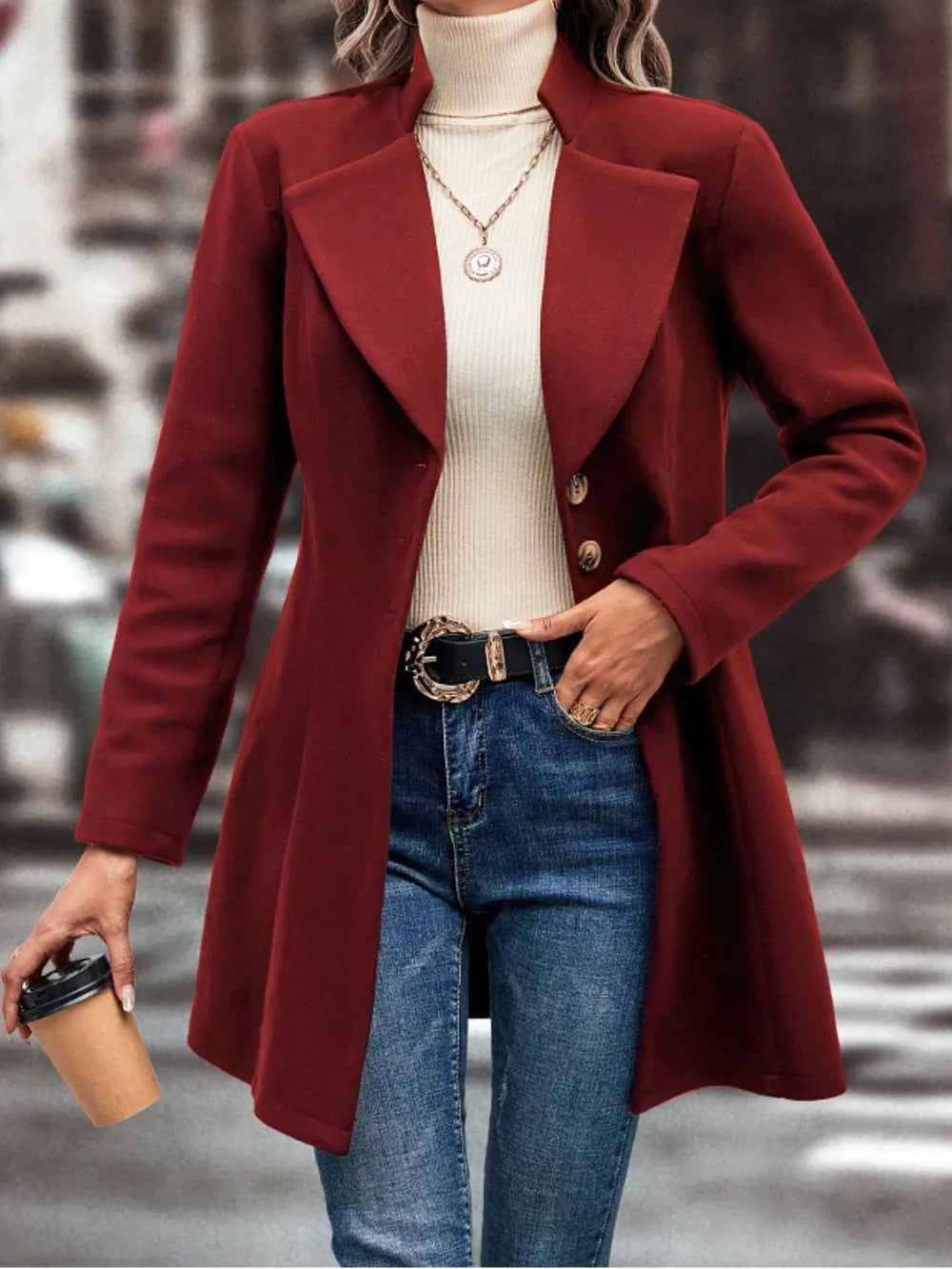 Collared Button-Up Long Sleeve Coat
