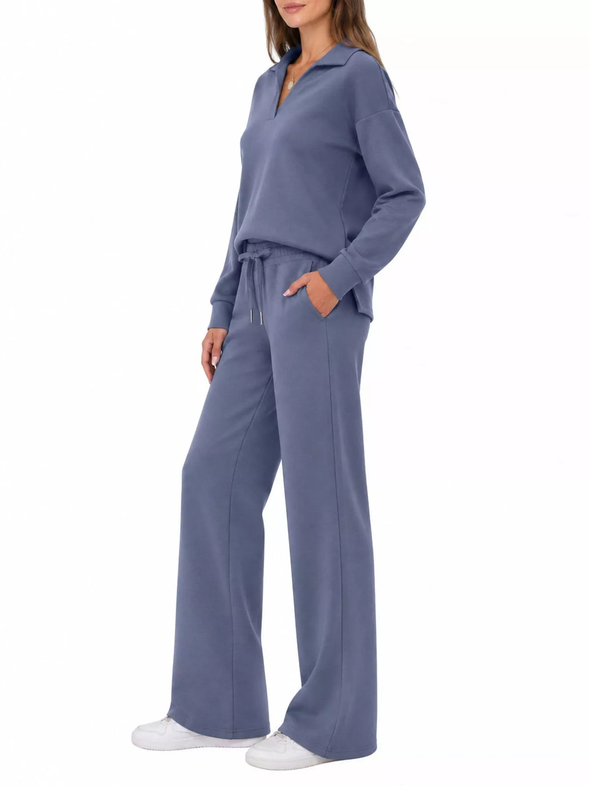 Dropped Shoulder Top and Drawstring Pant Set