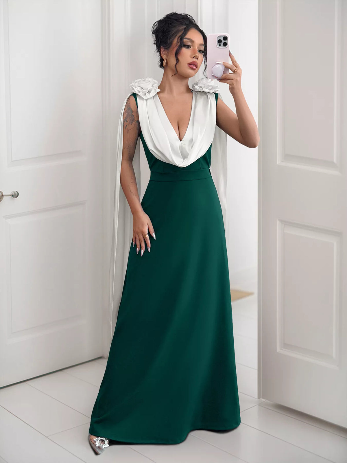 Floral Applique Two-Tone Maxi Dress
