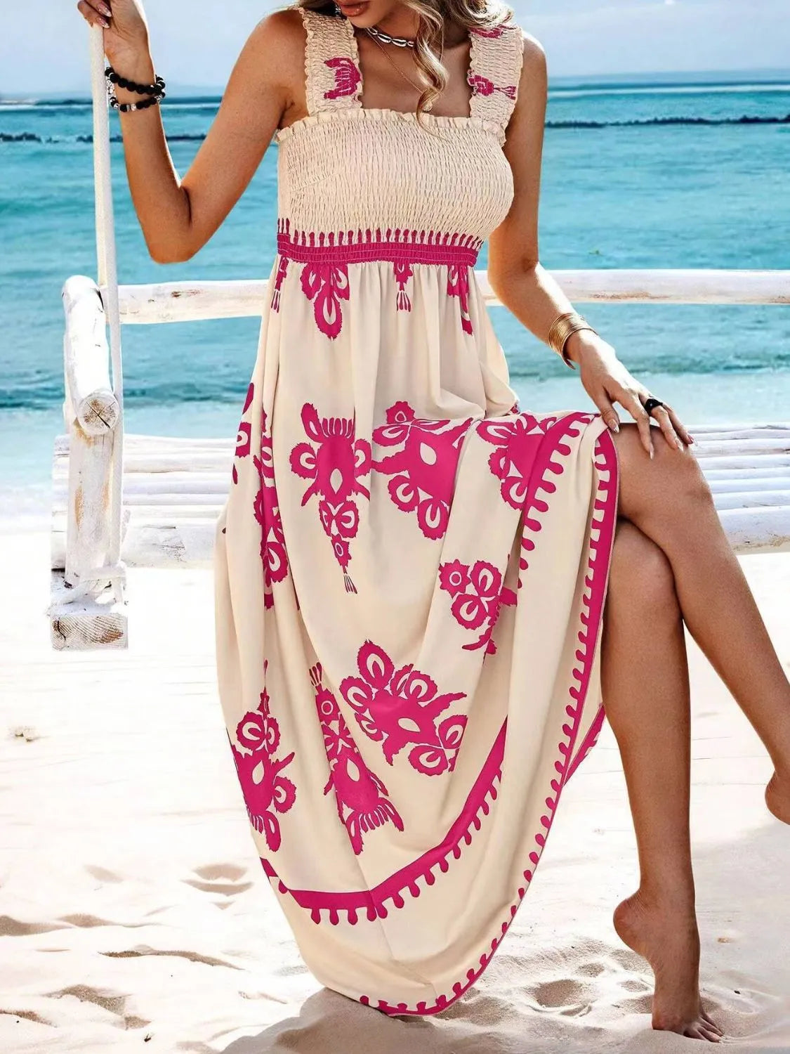 Smocked Wide Strap Maxi Dress