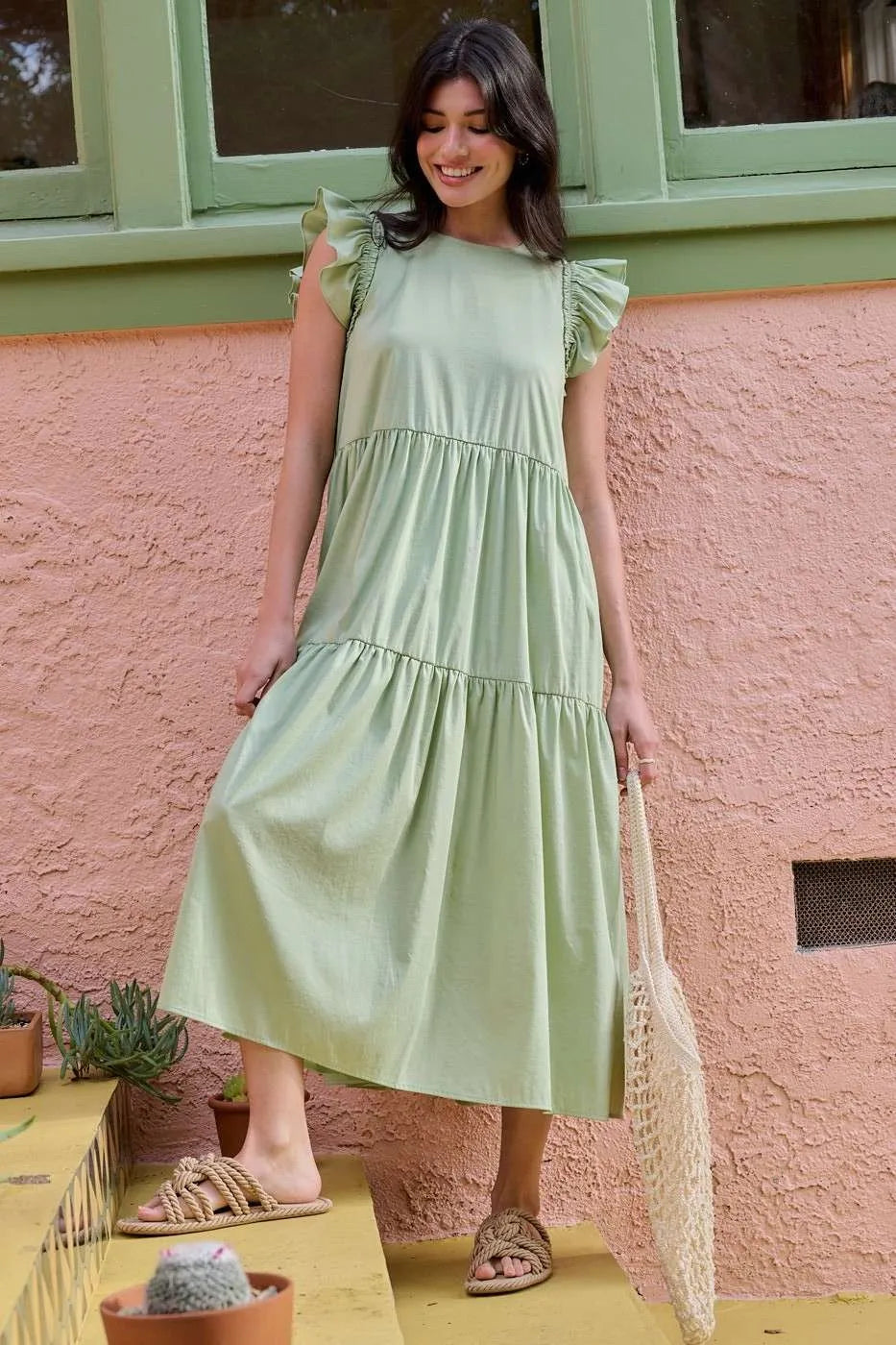 Ruffle Tiered Maxi Dress in Sage by Mittoshop