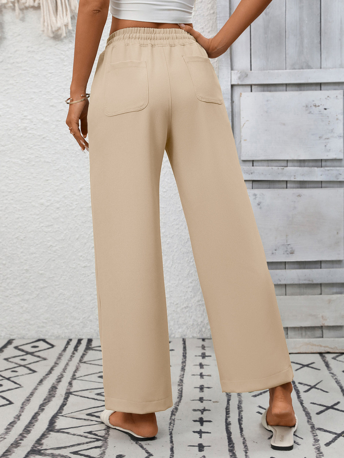 Casual Drawstring Wide-Leg Pants