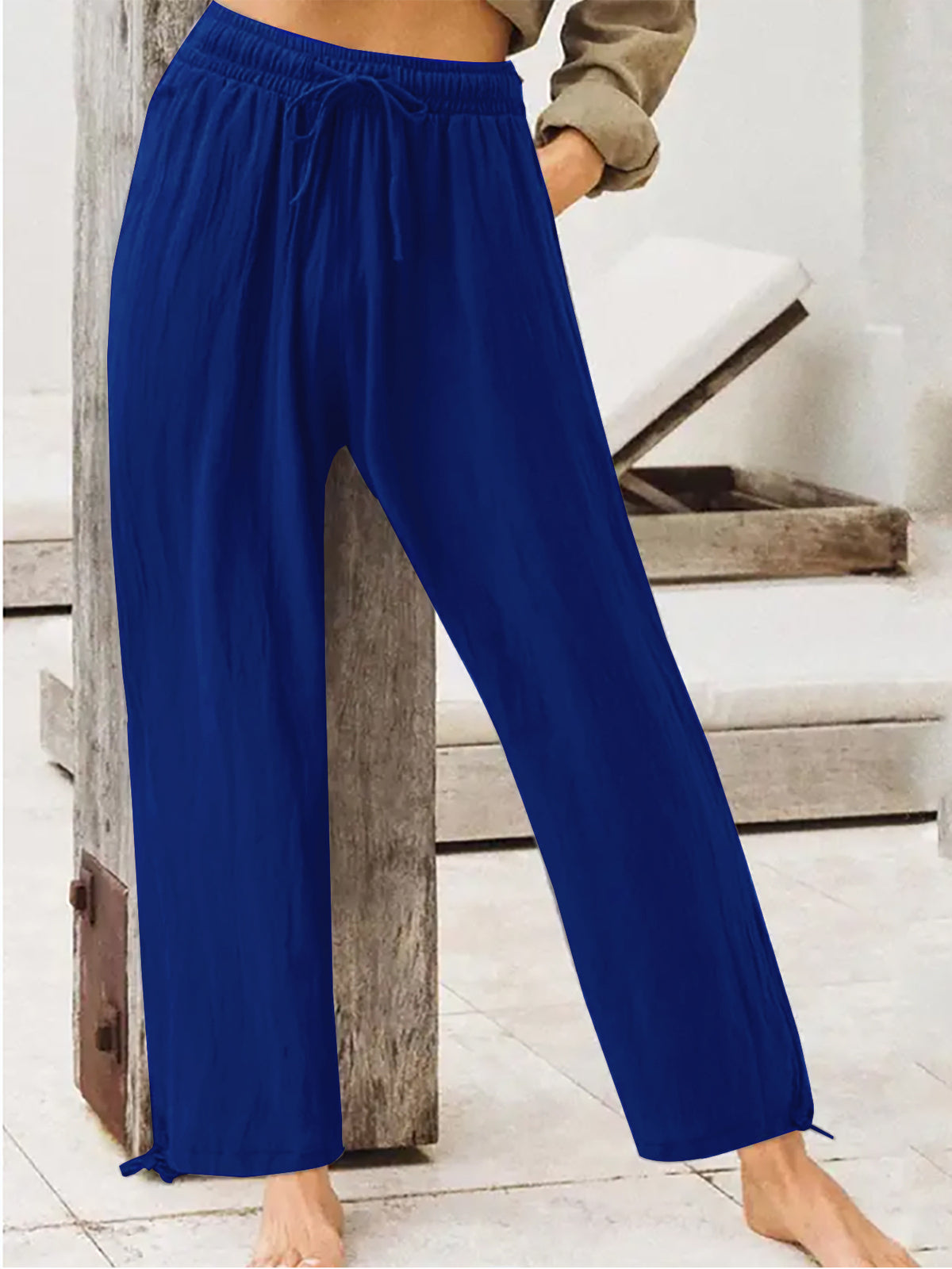 Casual Drawstring Wide Leg Pants