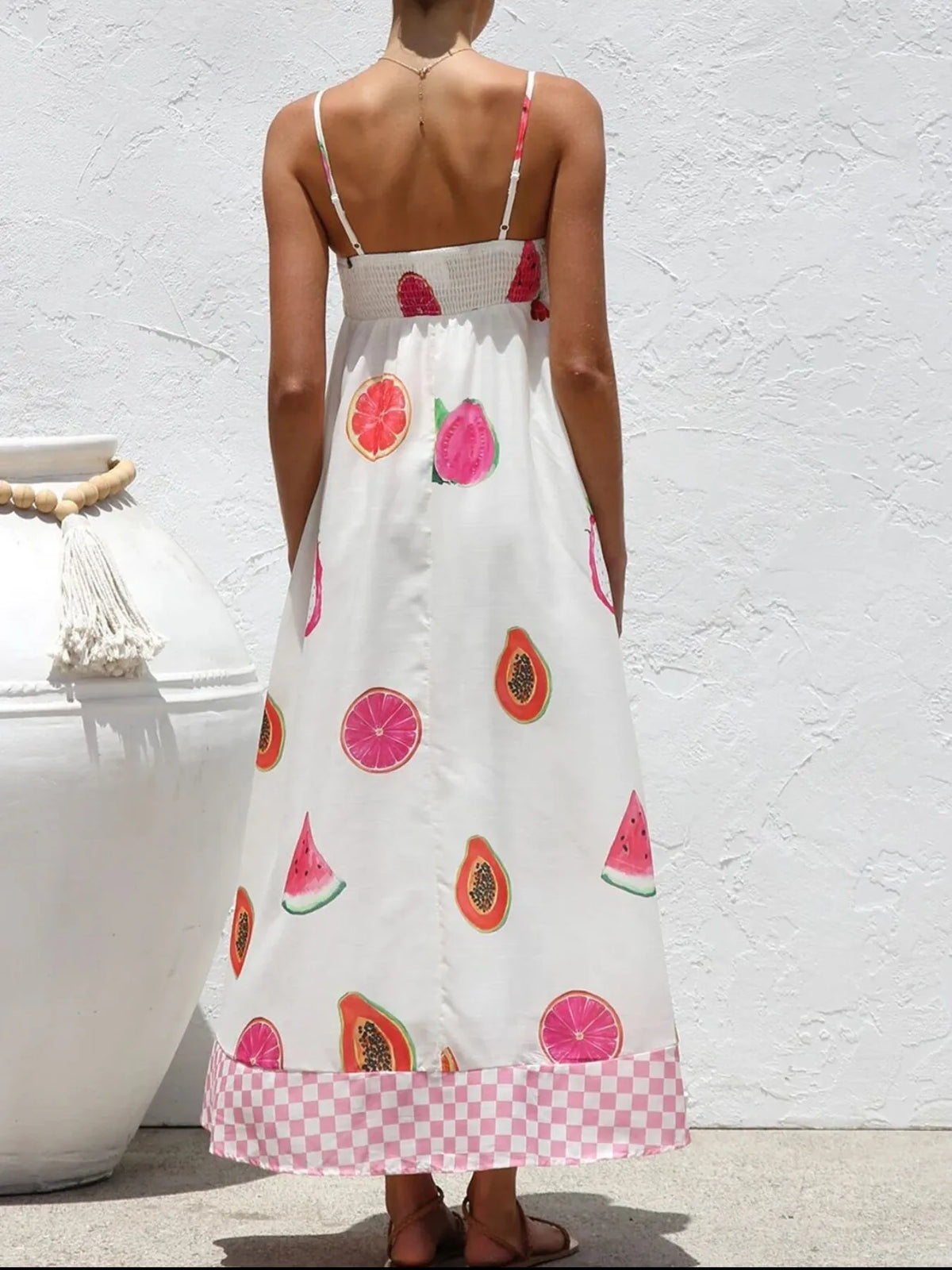 Printed Square Neck Maxi Cami Dress in White