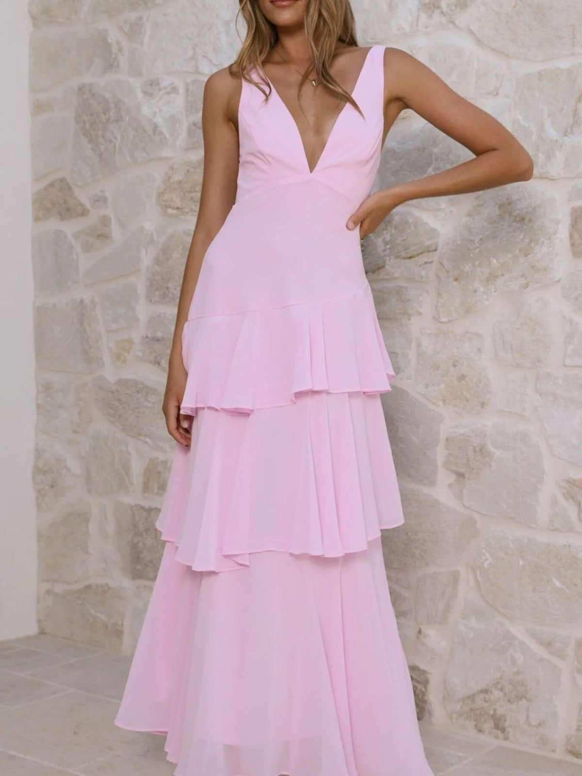 Ruffled Layered Backless Maxi Dress