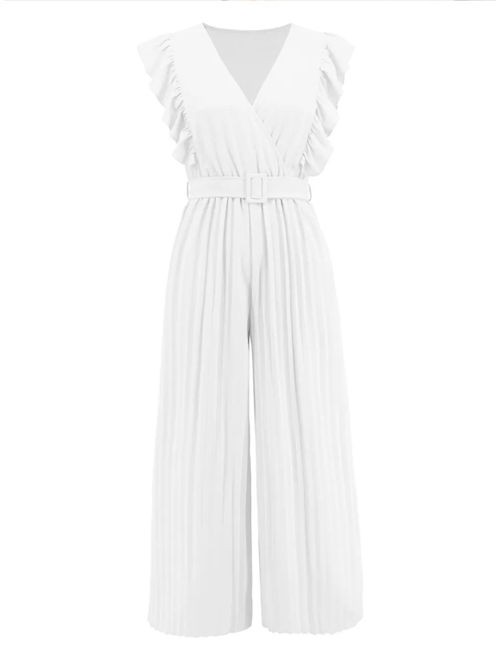 Ruffled Surplice Cap-Sleeve Jumpsuit