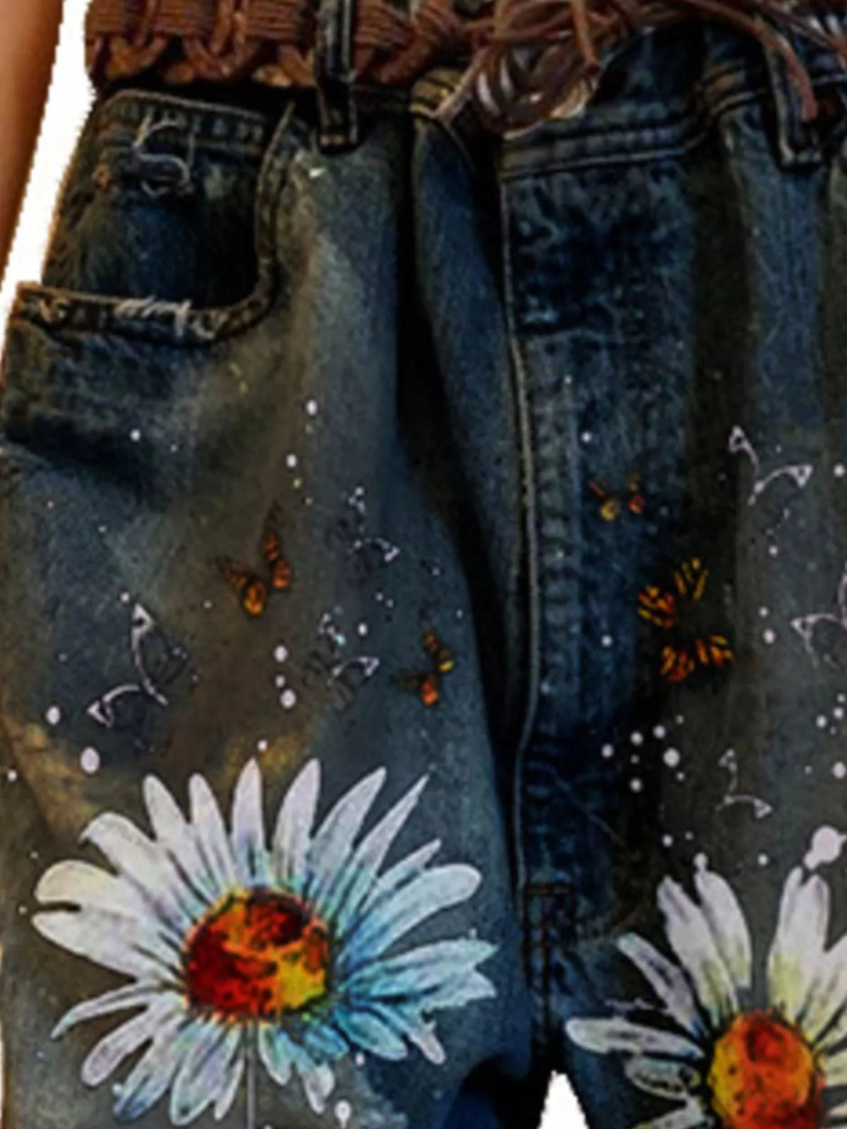 Floral Distressed Cropped Jeans