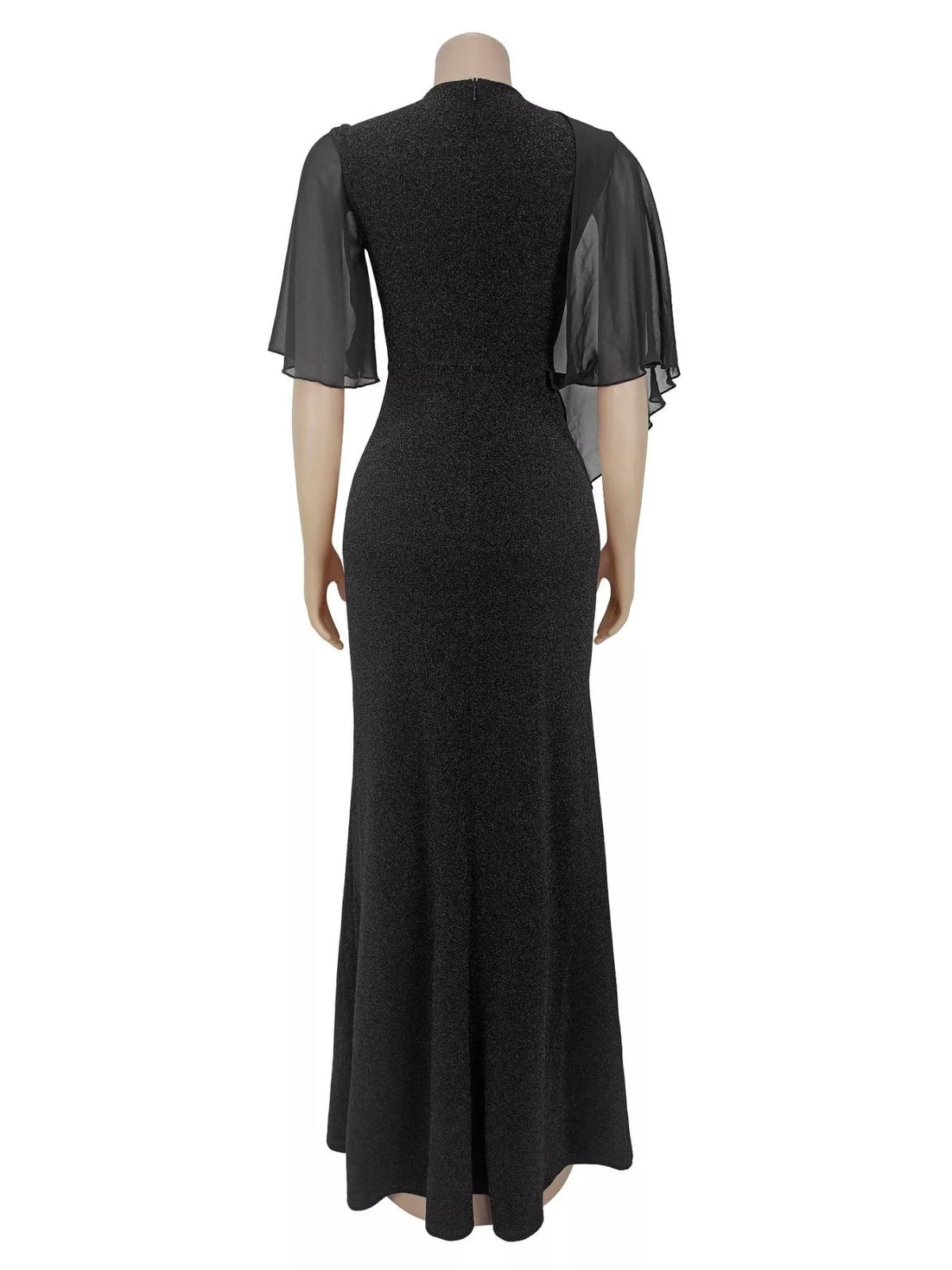 Slit Flutter Sleeve Maxi Dress in Black