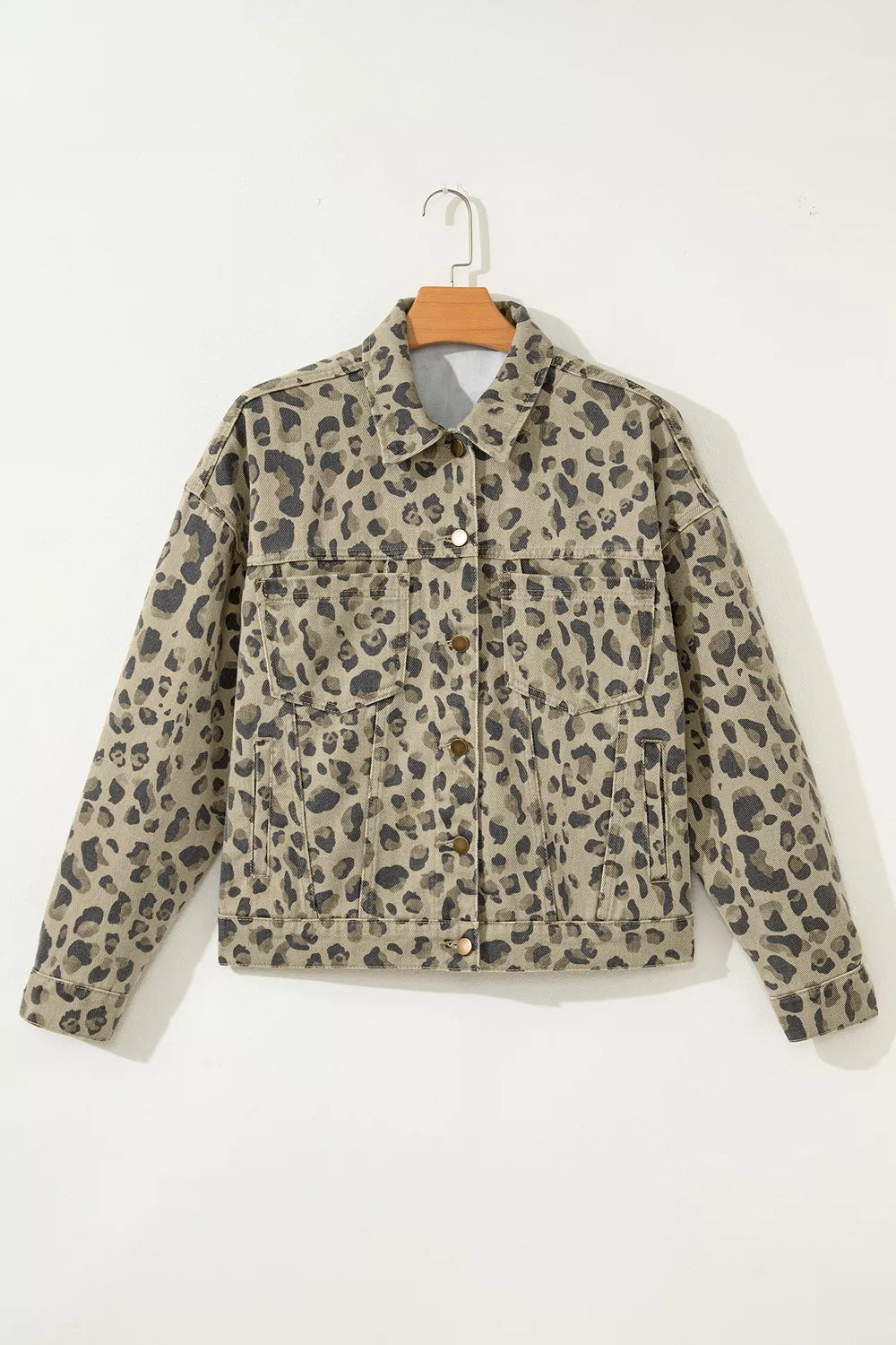 Leopard Print Button-Down Denim Jacket
