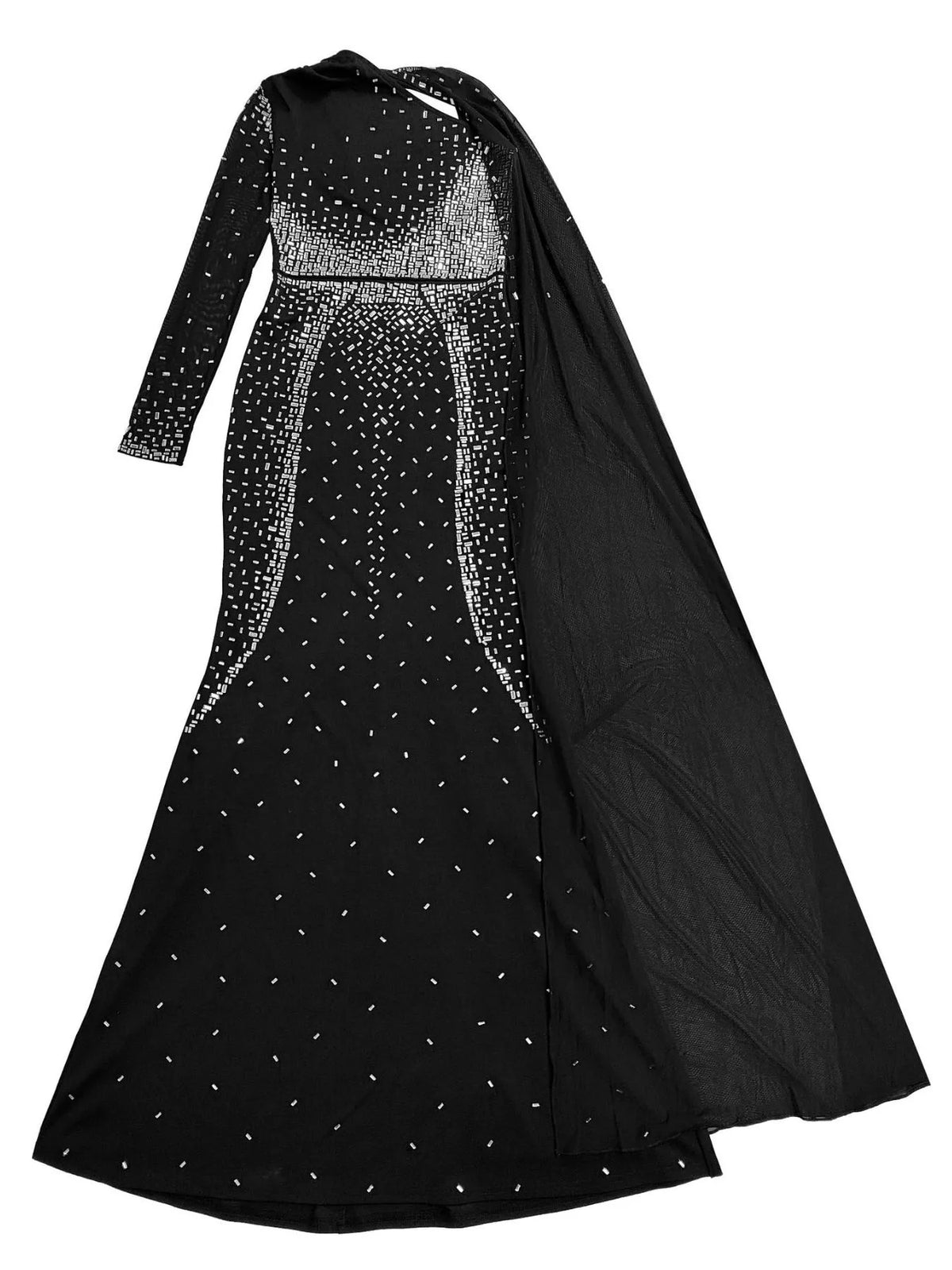 Rhinestone Cape Maxi Dress in Black