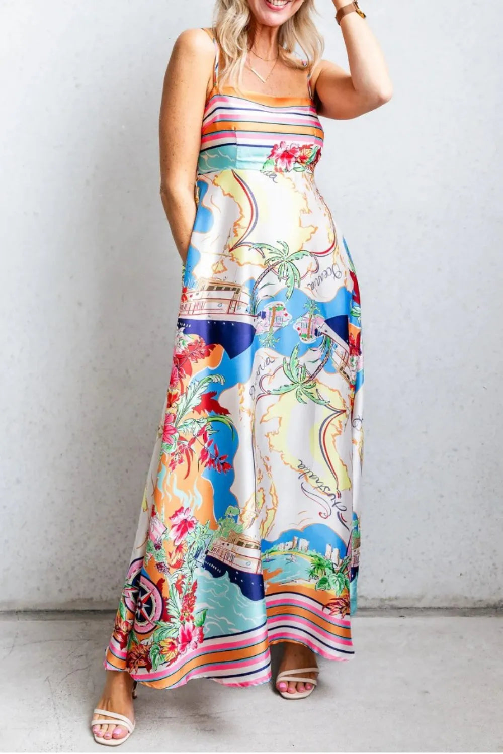 Square Neck Maxi Cami Dress in Multicolor