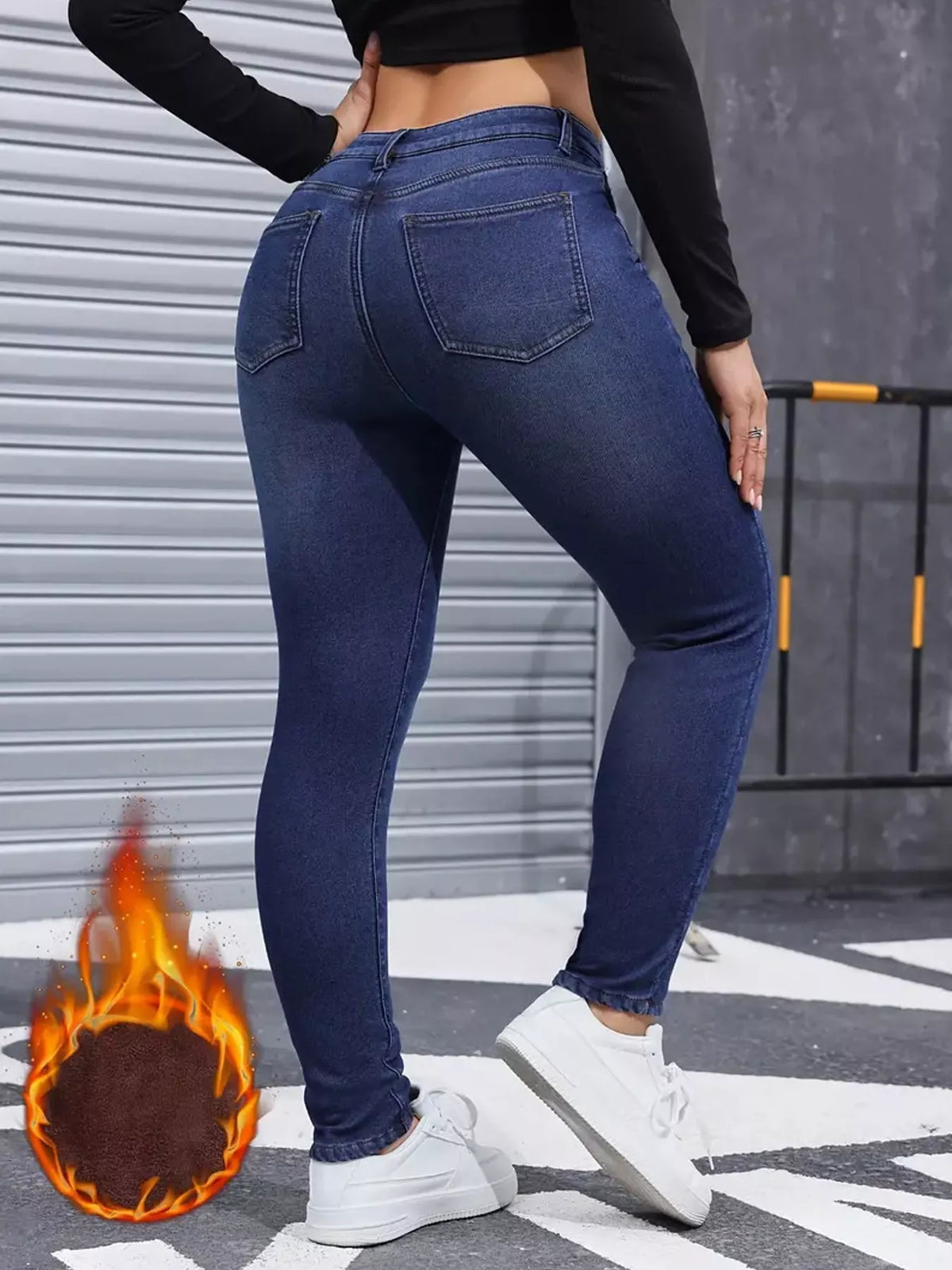 High-Waisted Fleece-Lined Skinny Jeans