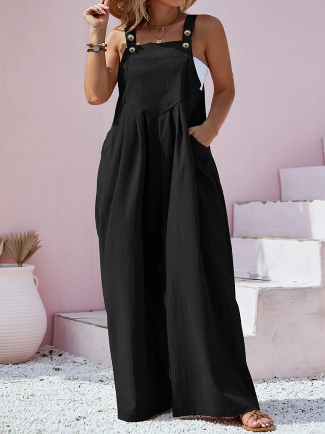 Square Neck Wide Leg Overalls in Plus Size