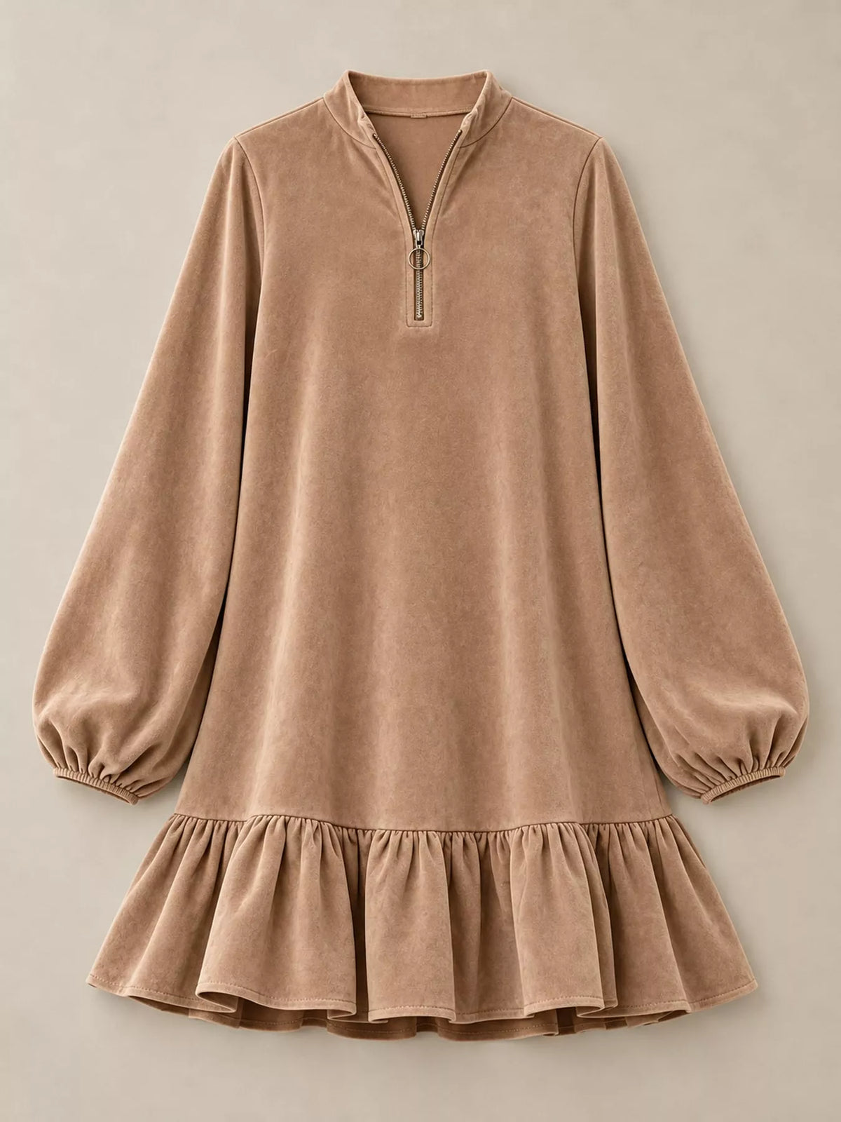 Quarter-Zip Ruffle Hem Mini Dress