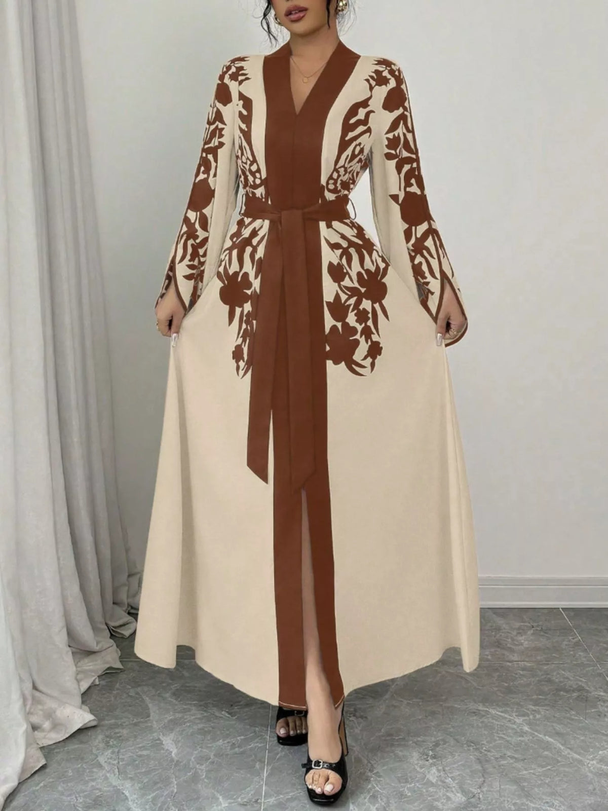 Printed Tie-Waist Maxi Dress with Front Split by Calliope