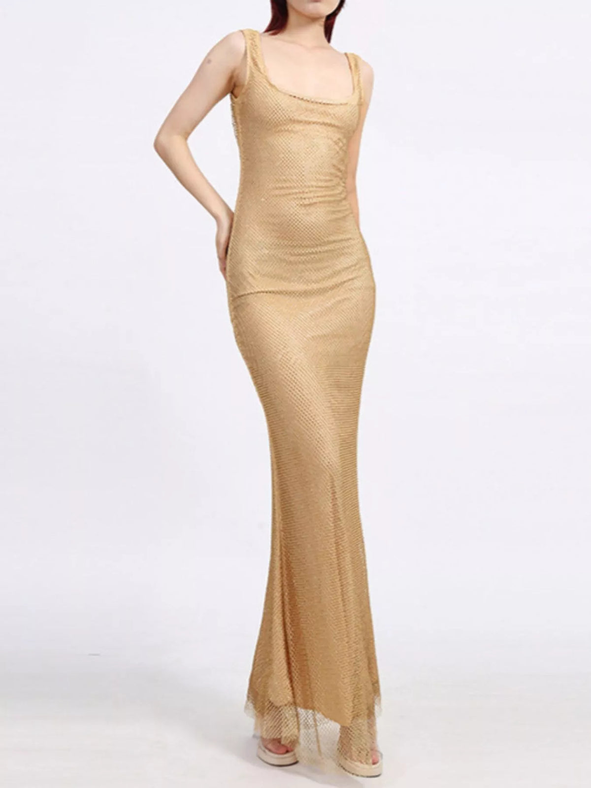 Backless Scoop-Neck Maxi Dress with Sequins