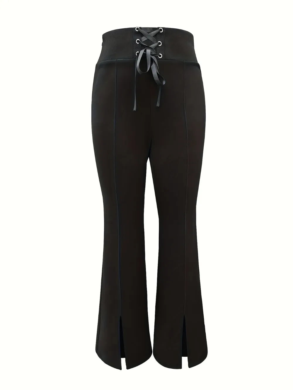 Lace-Up Slit Bootcut Pants in Black