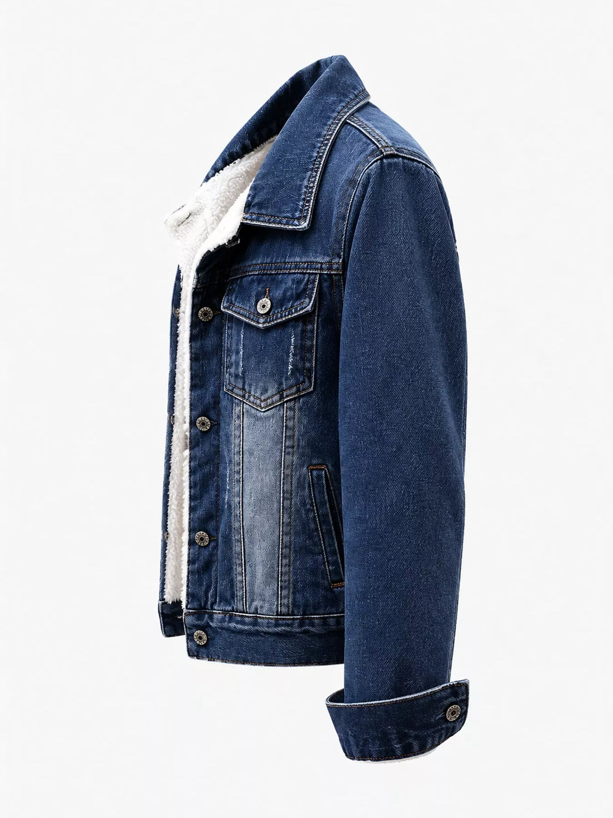 Sherpa-Lined Distressed Denim Jacket