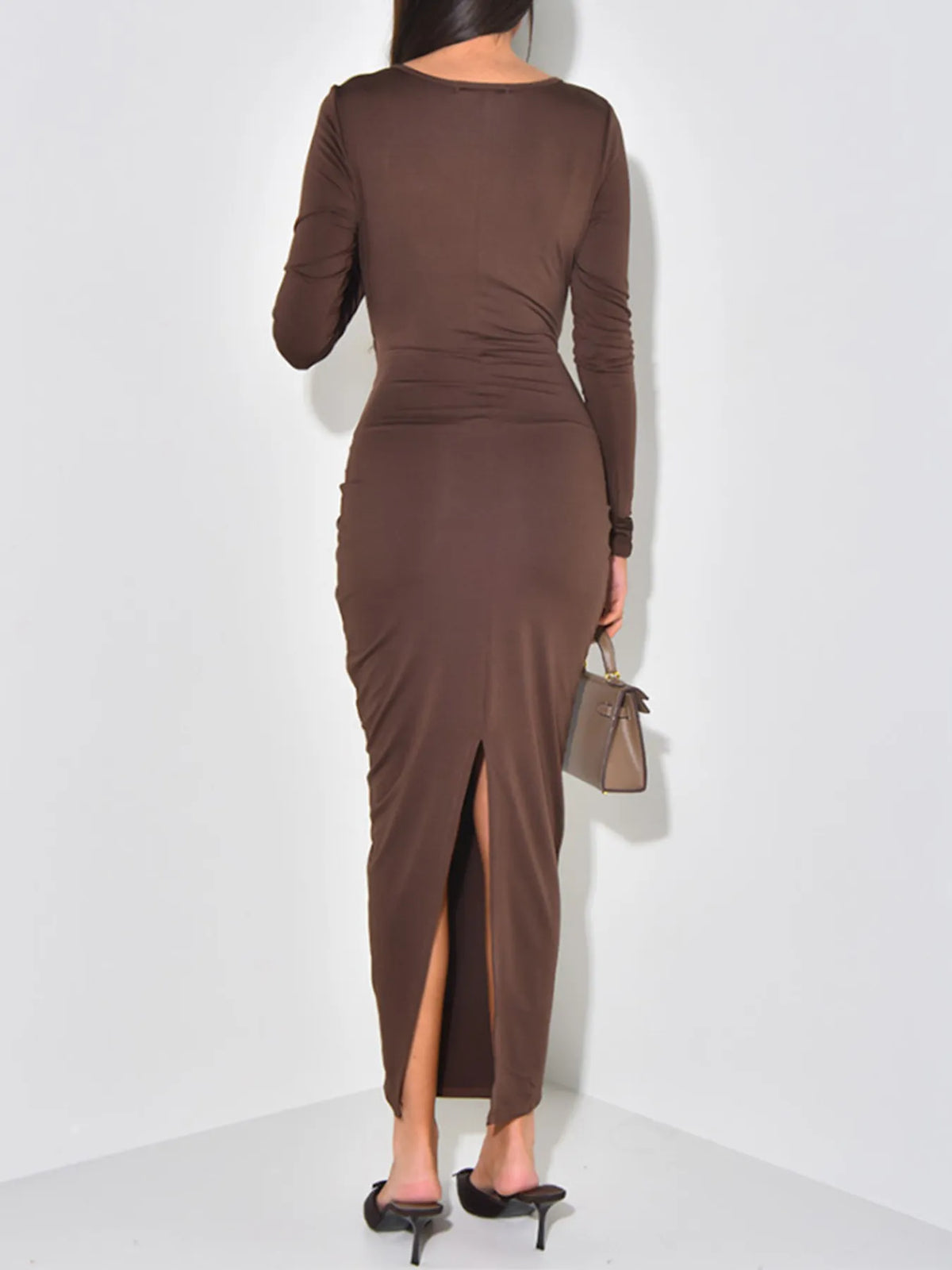 Long Sleeve Tie-Front Maxi Dress in Black