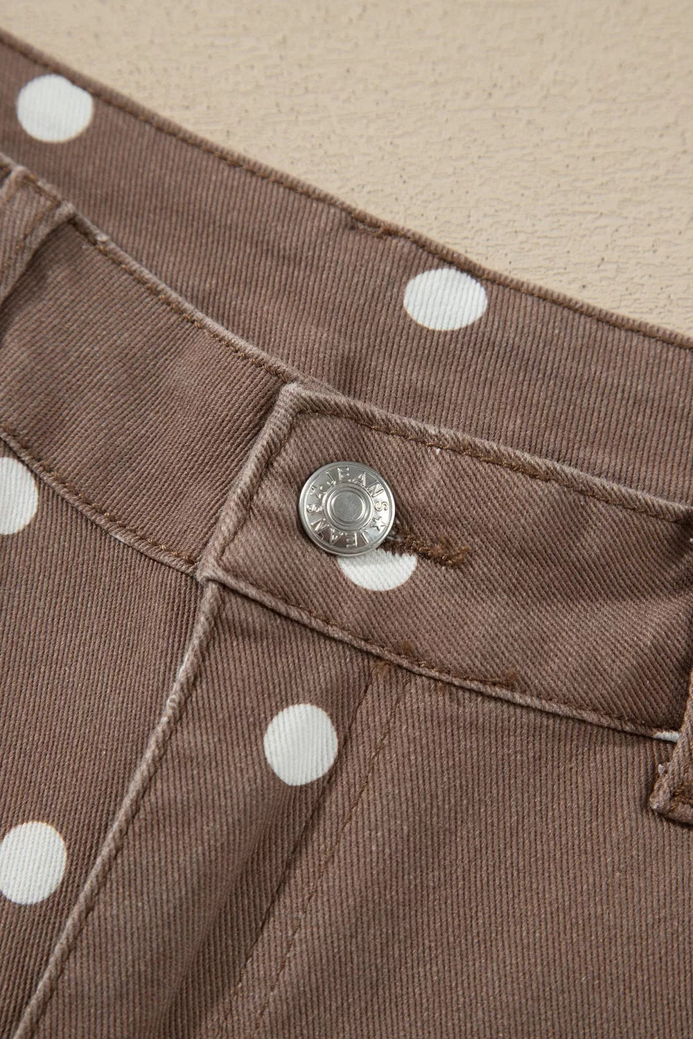 Polka Dot Print Barrel Jeans in Dark Brown