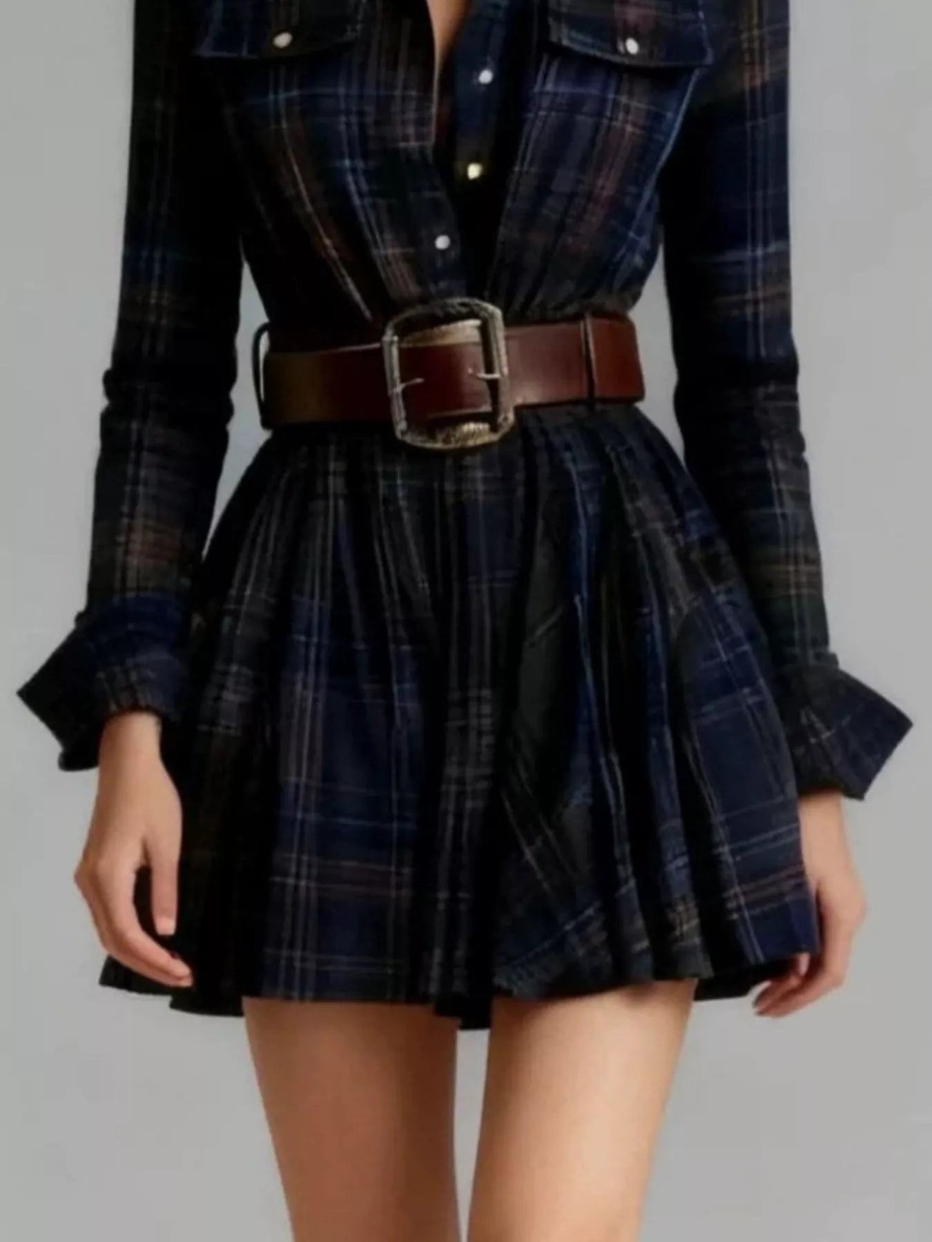 Plaid Belted Shirt Dress