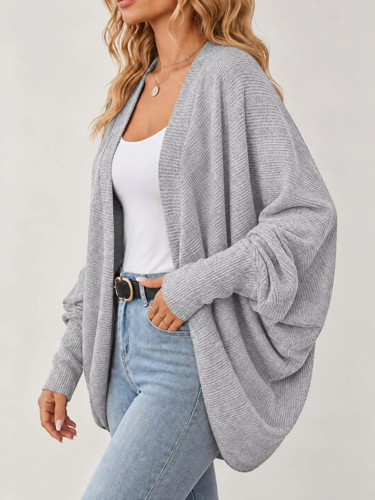 Open-Front Batwing Sleeve Cardigan