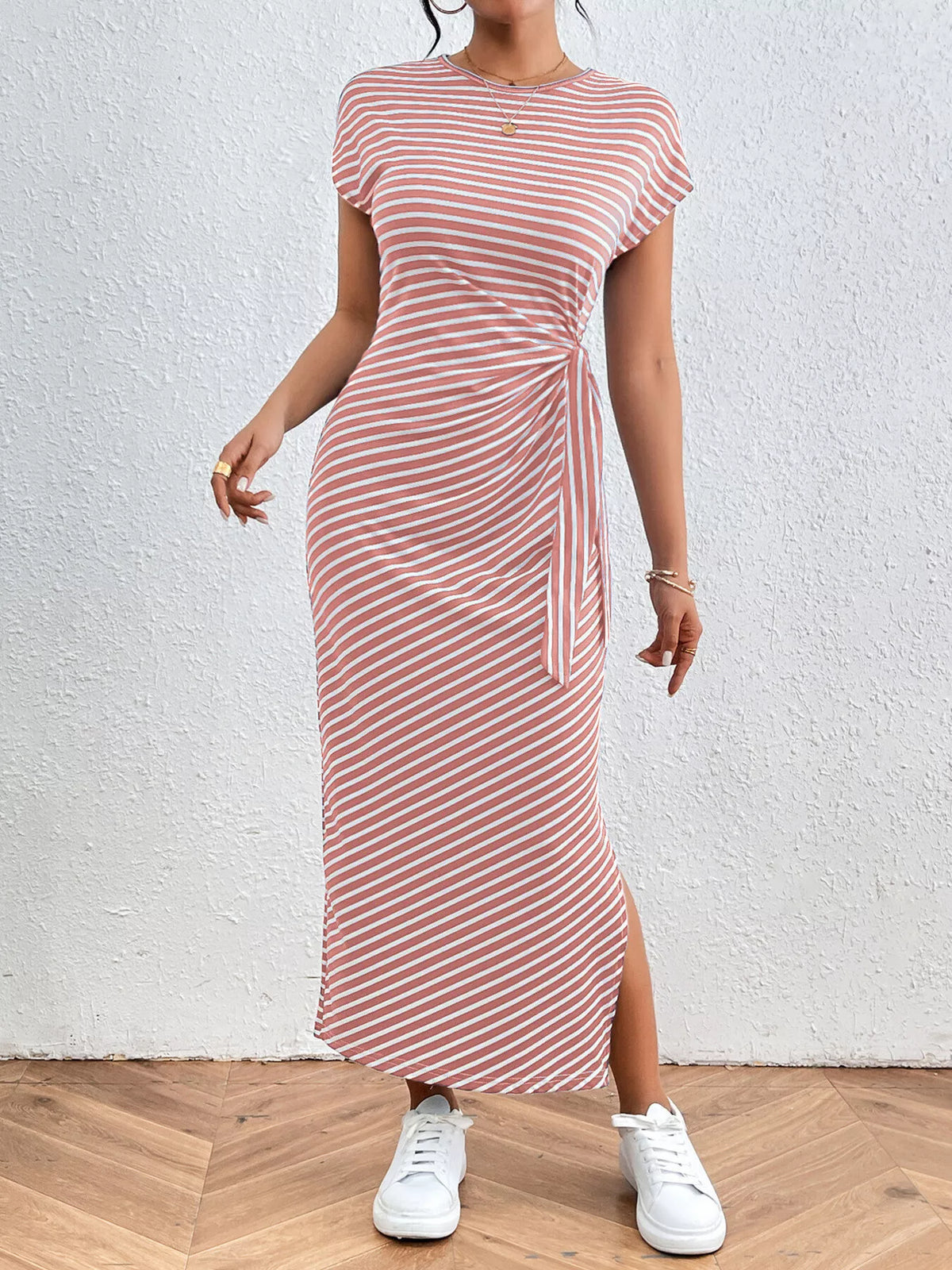 Striped Tie-Side Midi Dress