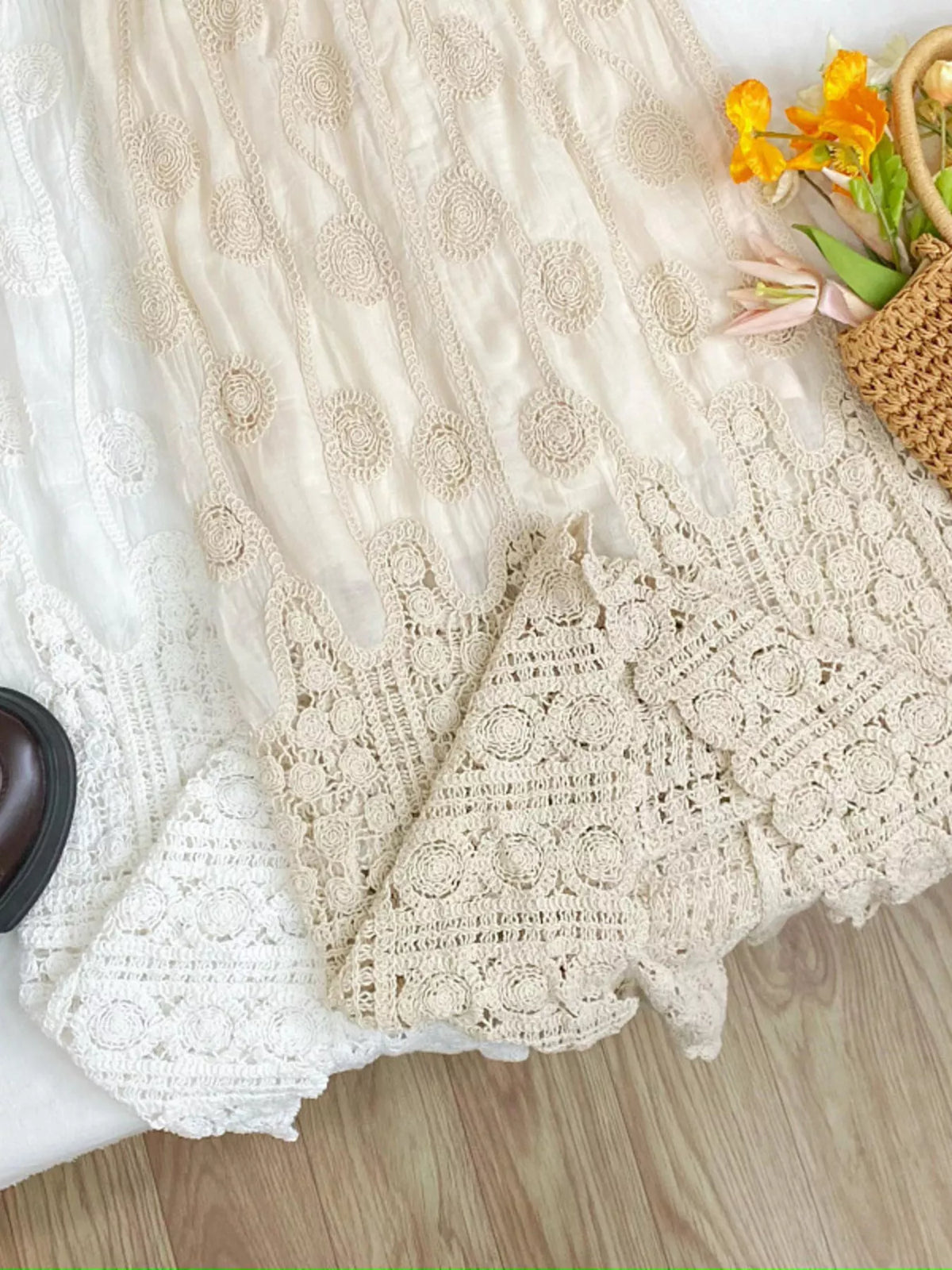 Lace Elastic-Waist Midi Skirt