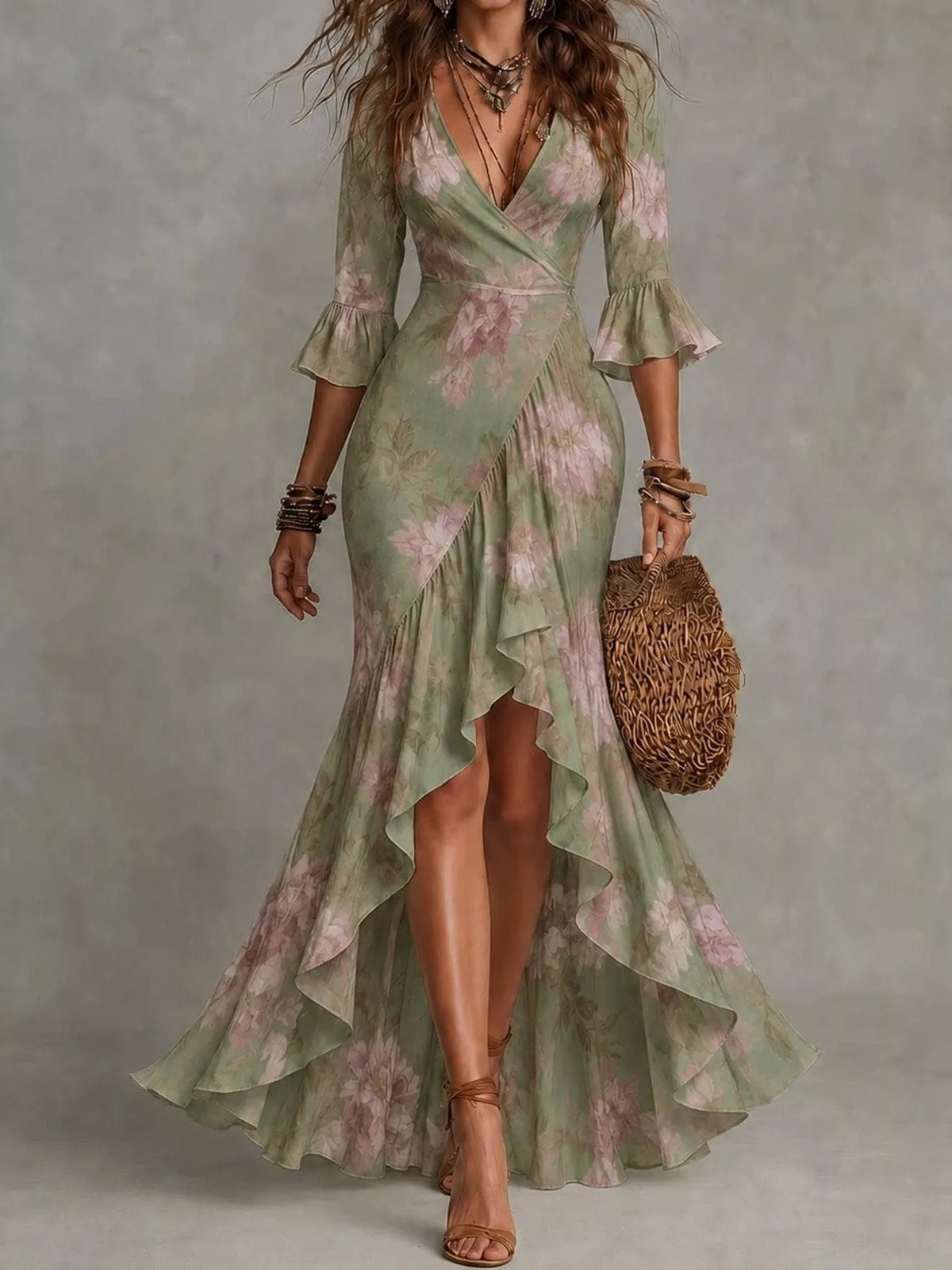 High-Low Ruffled Maxi Dress