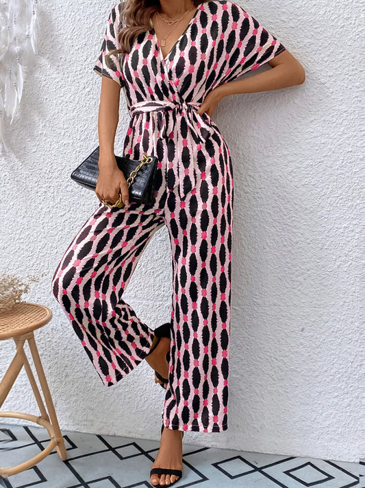 Surplice Tie Waist Short Sleeve Jumpsuit