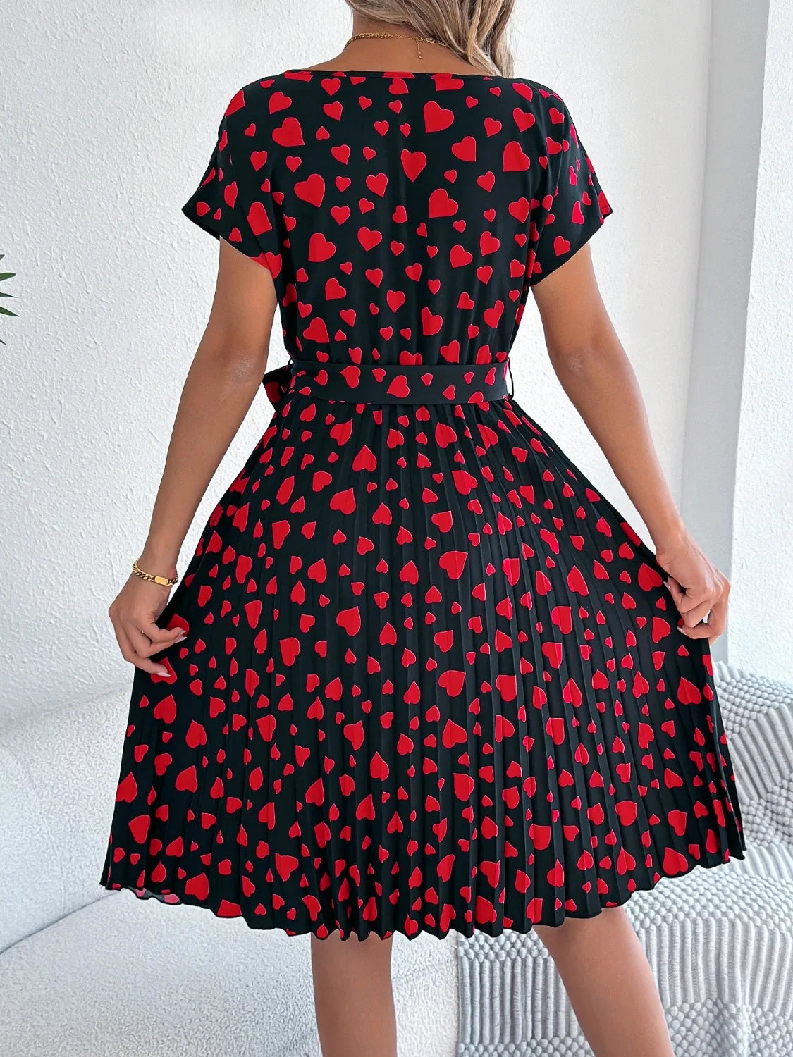 Heart Print Tie Waist Dress