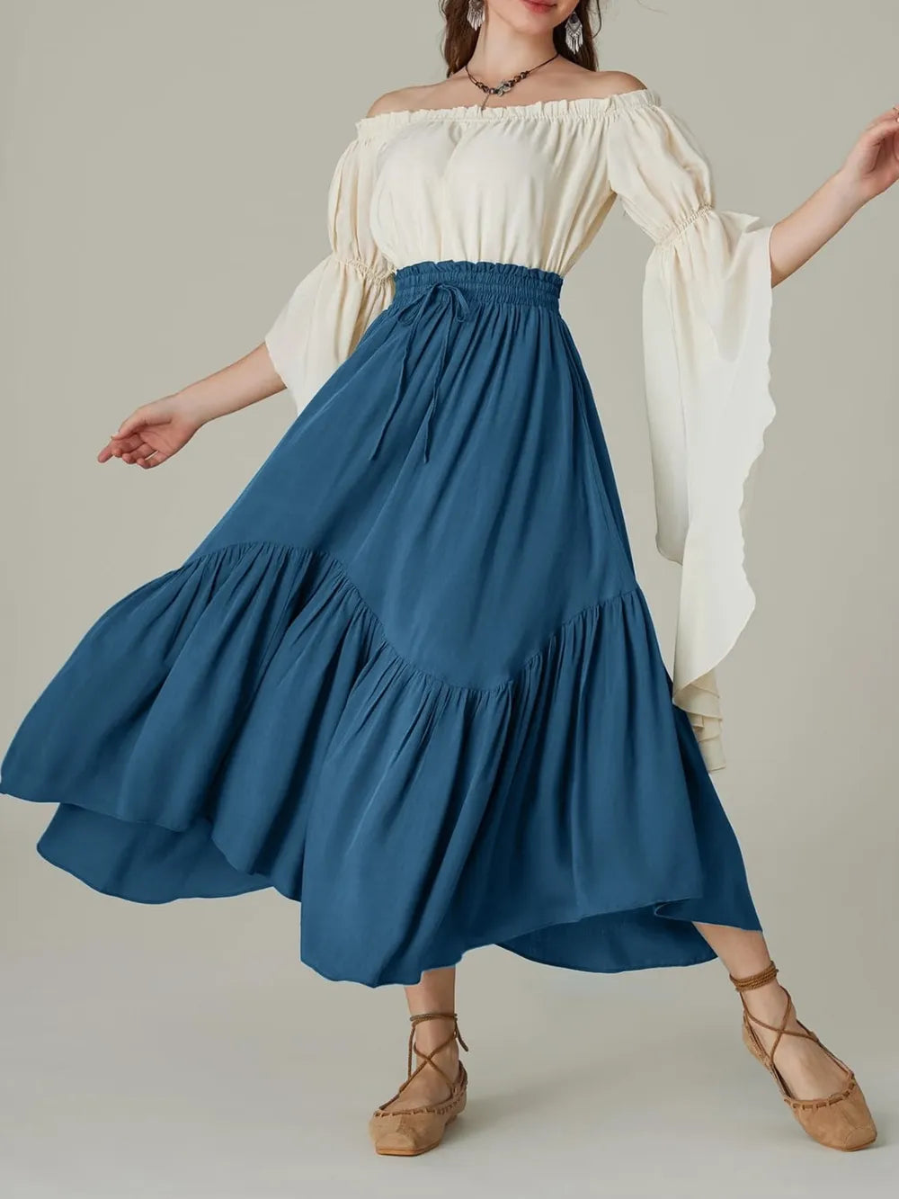 Smocked Waist Ruched Skirt by K&L