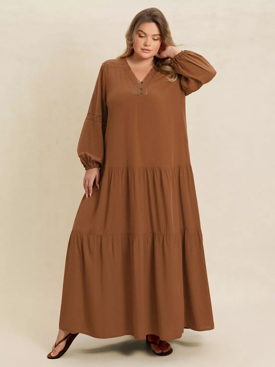 Bohemian Tiered Maxi Dress with Balloon Sleeves