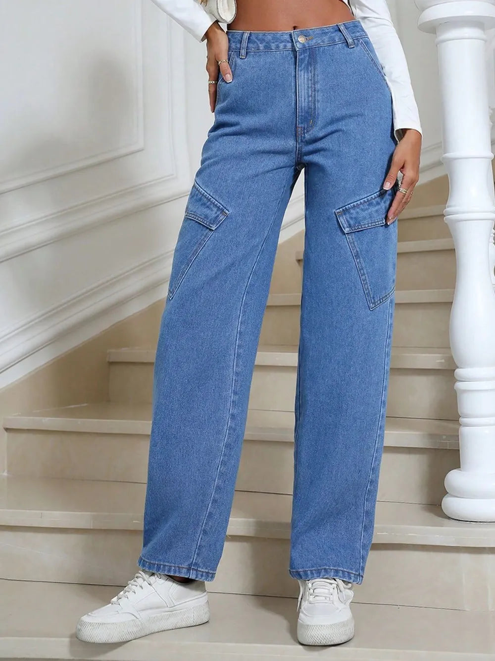 High Waist Straight Leg Jeans in Medium Wash