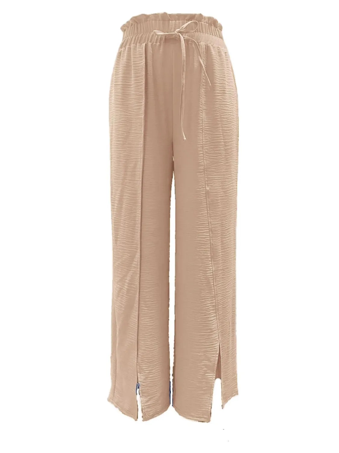 Frilled Slit Wide-Leg Pants
