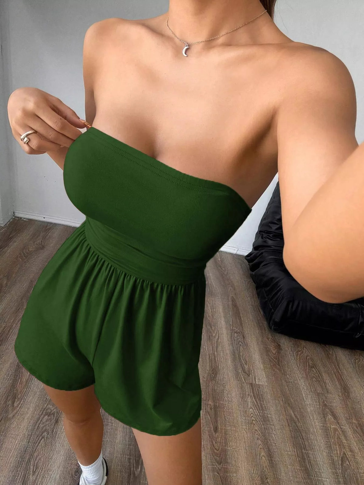 Strapless Ruched Waist Romper
