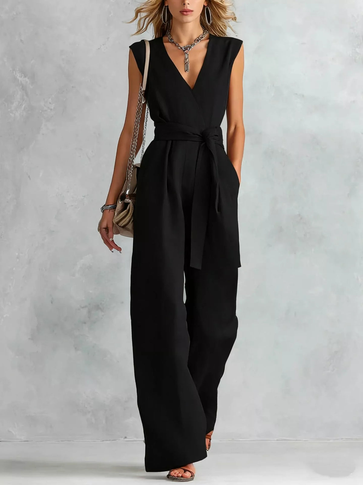 Tied Sleeveless Wide Leg Jumpsuit