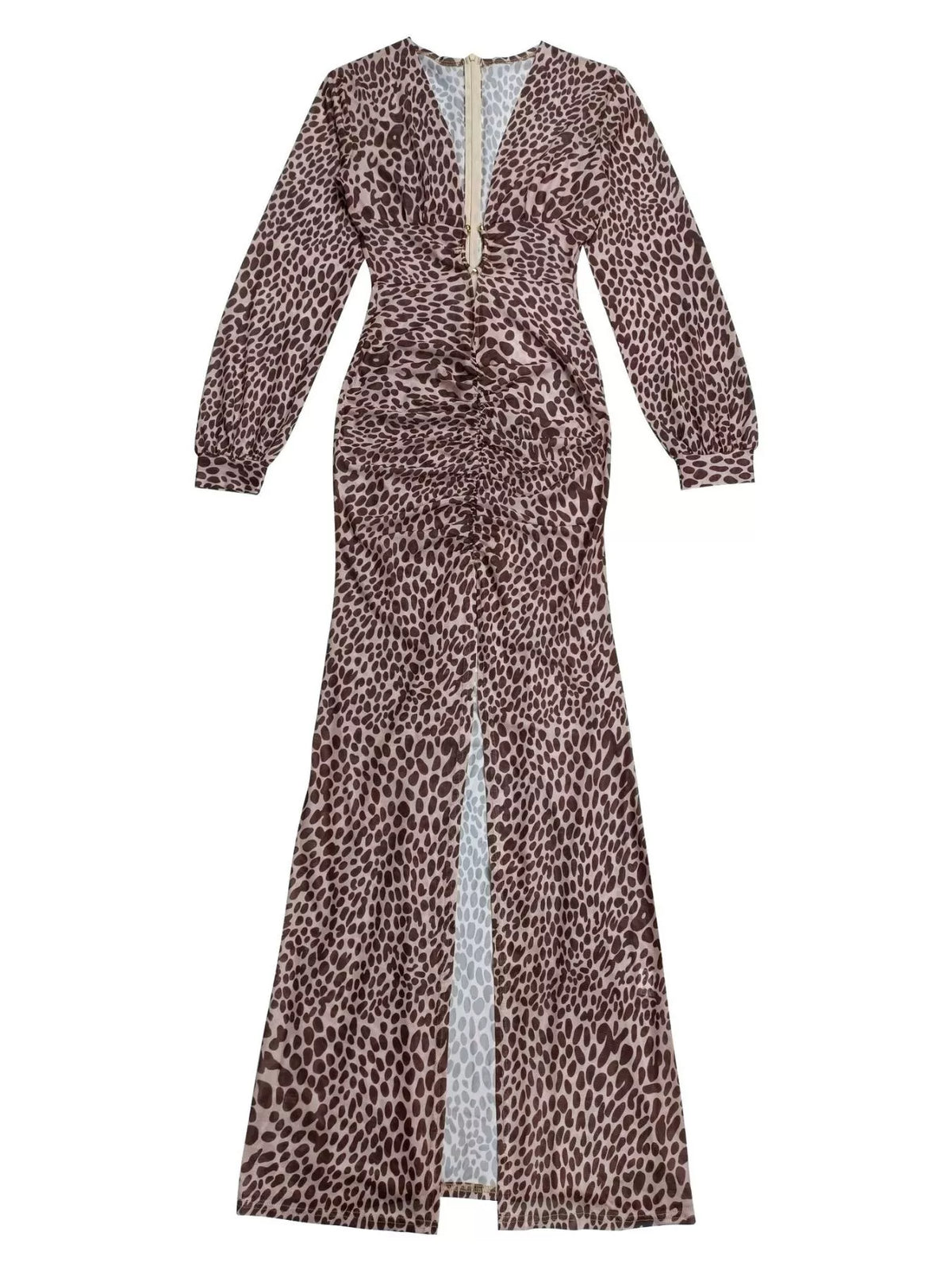 Leopard Print Sequin Long Sleeve Maxi Dress