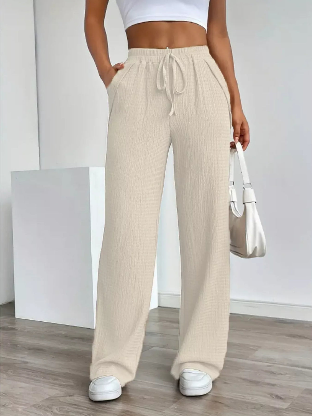 Textured Wide Leg Pants