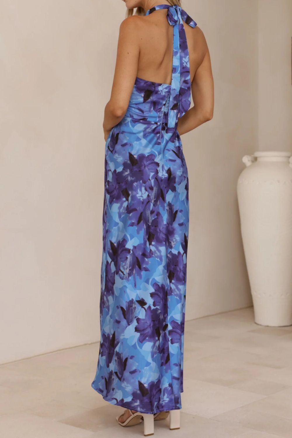 Floral Halter Neck Maxi Dress with Side Slit