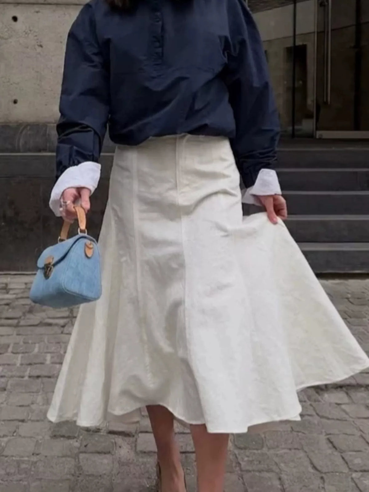 White High-Waisted Mermaid Midi Skirt