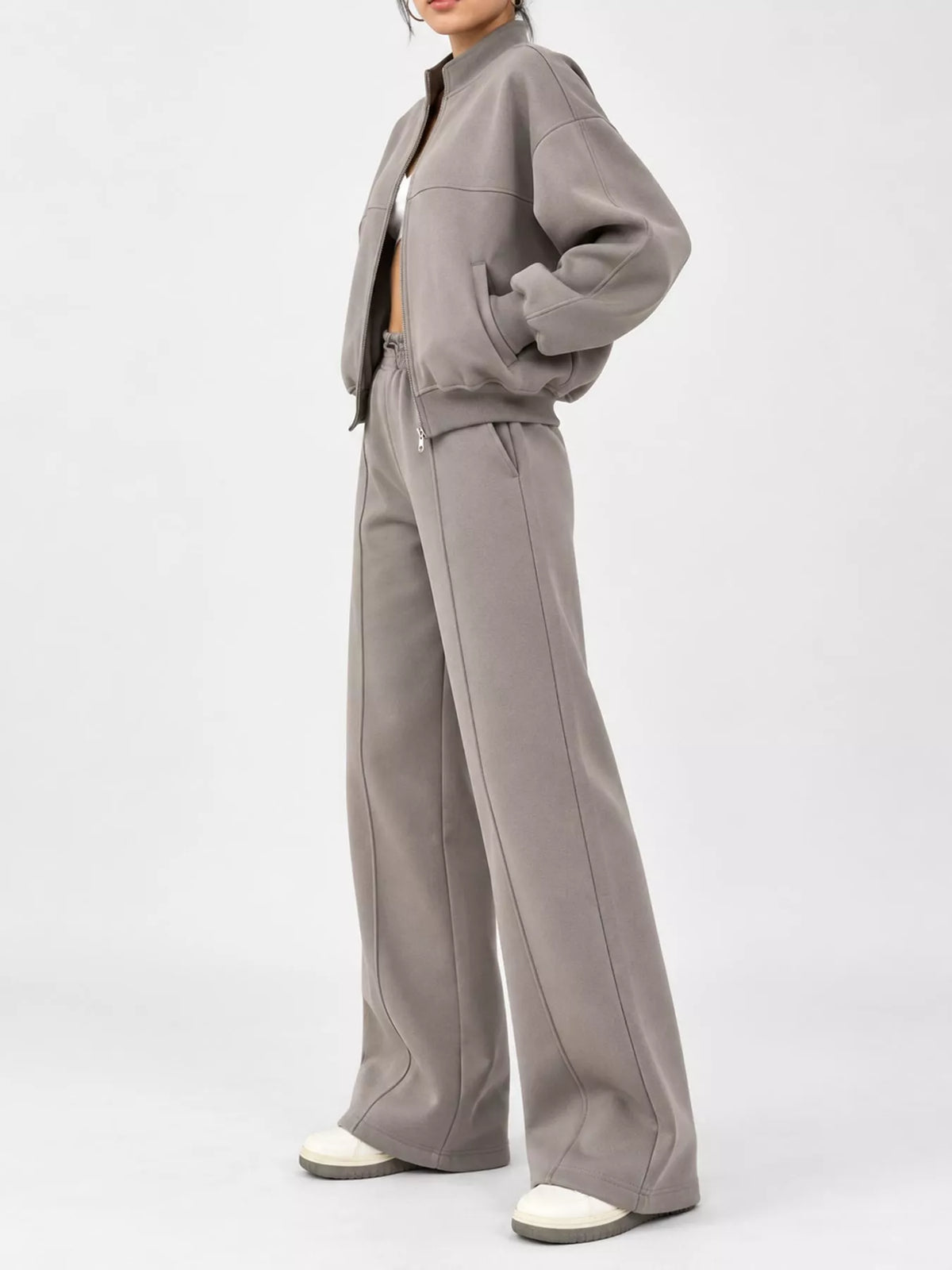 Zip-Up Jacket and Wide-Leg Sweatpants Set